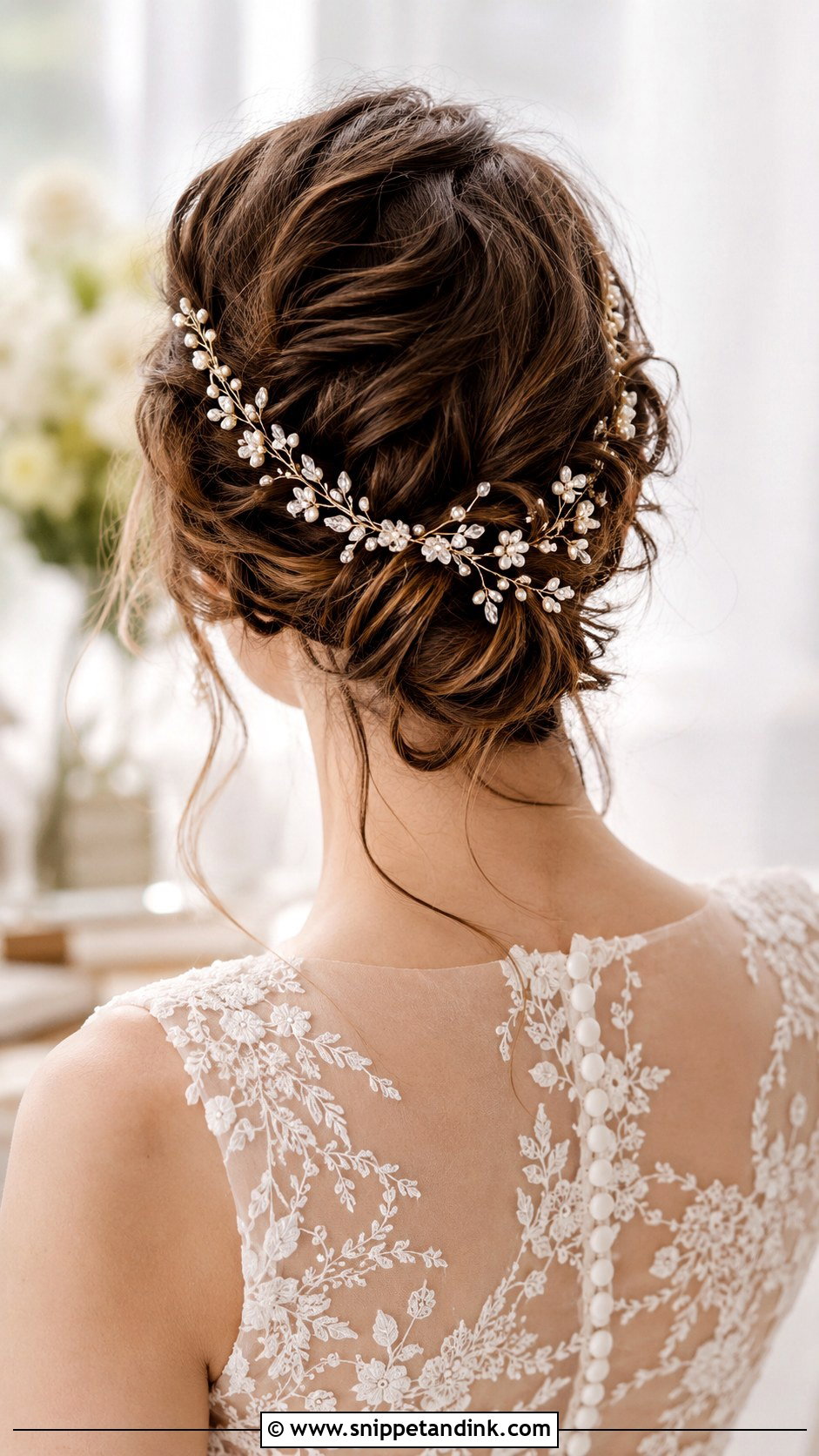 Messy Updo With Hair Vine - Snippet and Ink - 30 Messy Updo Wedding Ideas