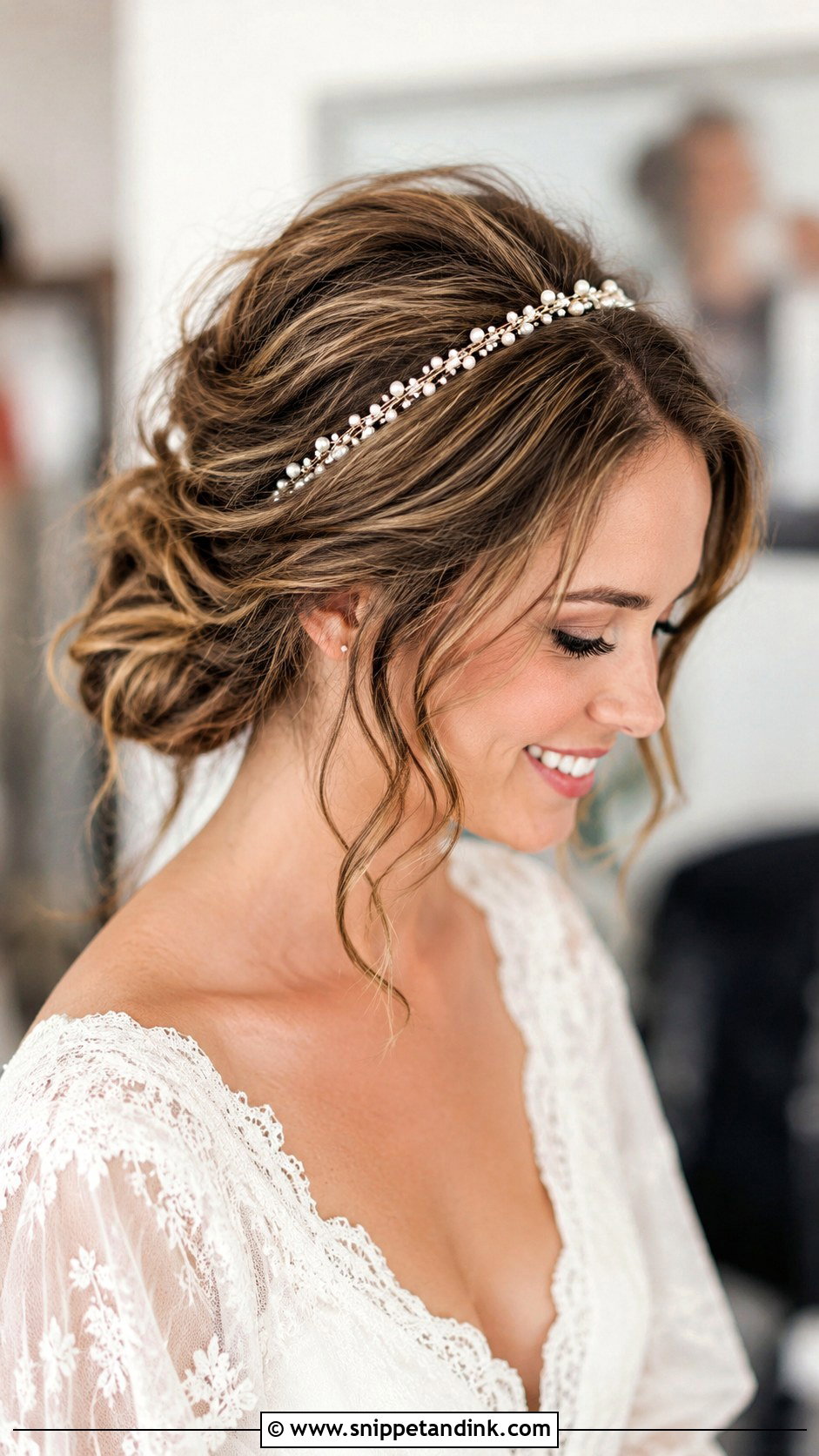 Messy Updo With Headband - Snippet and Ink - 30 Messy Updo Wedding Ideas