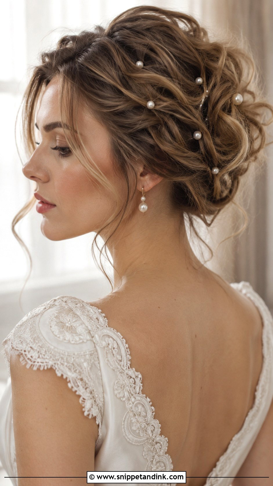 Messy Updo With Pearl Pins - Snippet and Ink - 25 Messy Bridal Updo Ideas