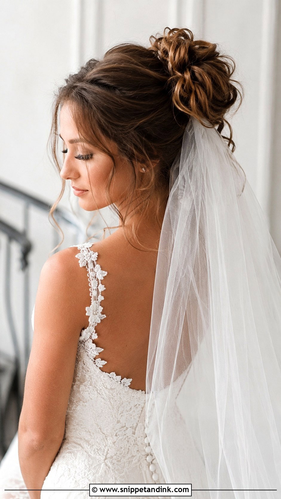 Messy Updo With Veil - Snippet and Ink - 25 Messy Bridal Updo Ideas