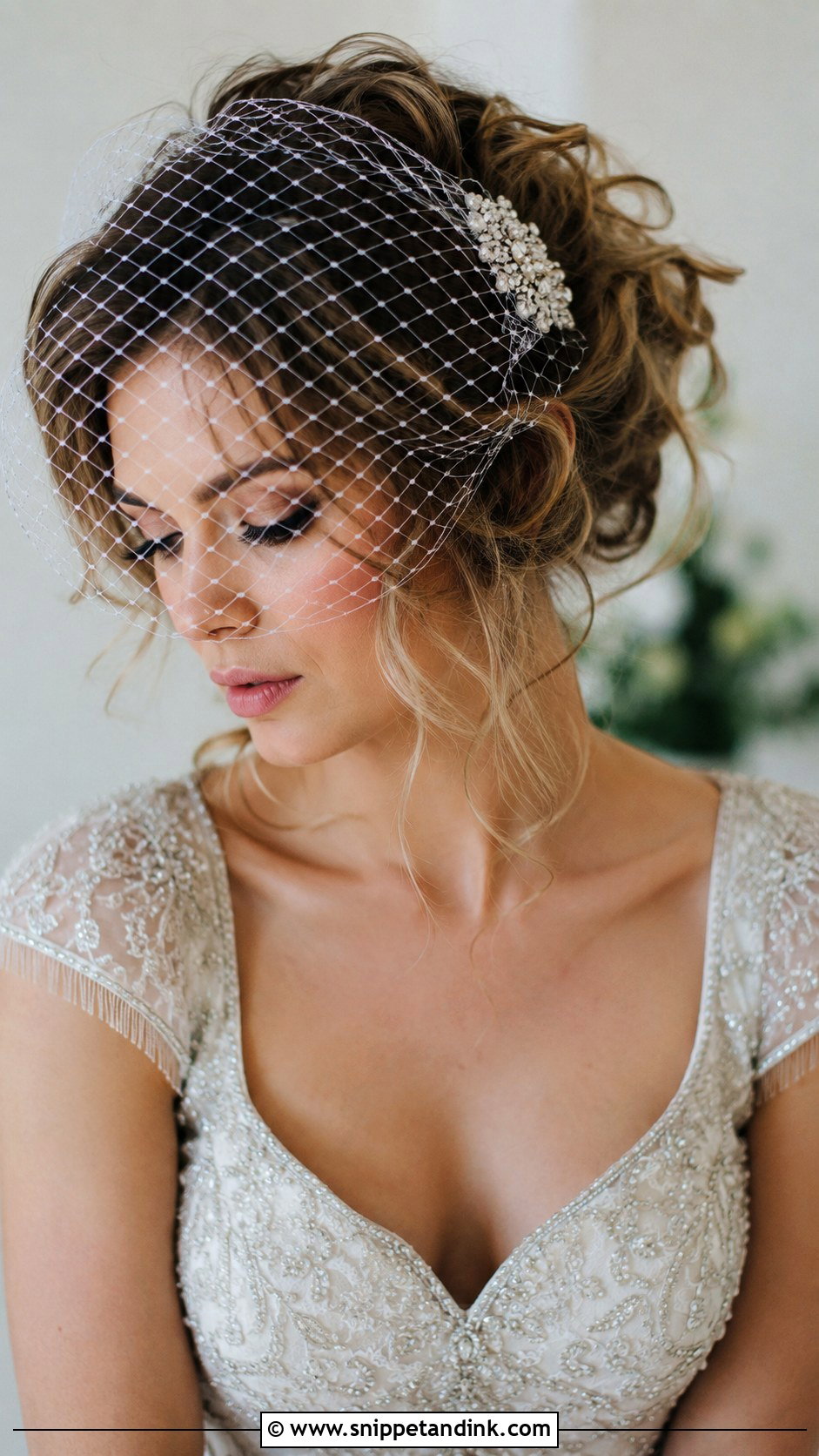 Messy Updo With a Birdcage Veil - Snippet and Ink - 25 Messy Bride Hairstyles