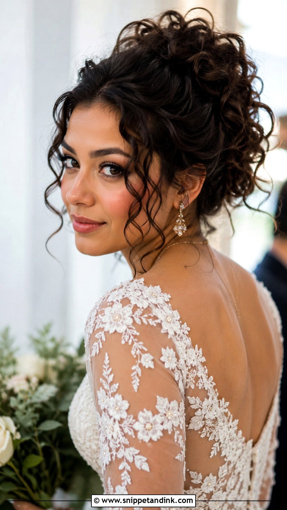 Messy Updo for Curly Hair Brides - Snippet and Ink - 30 Messy Updo Wedding Ideas