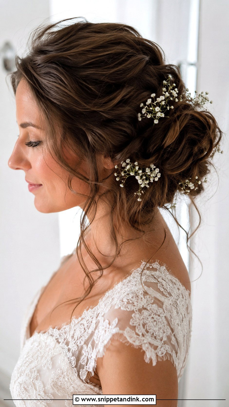 Messy Wedding Bun With Flowers - Snippet and Ink - 15 Wedding Bun with Flowers Ideas
