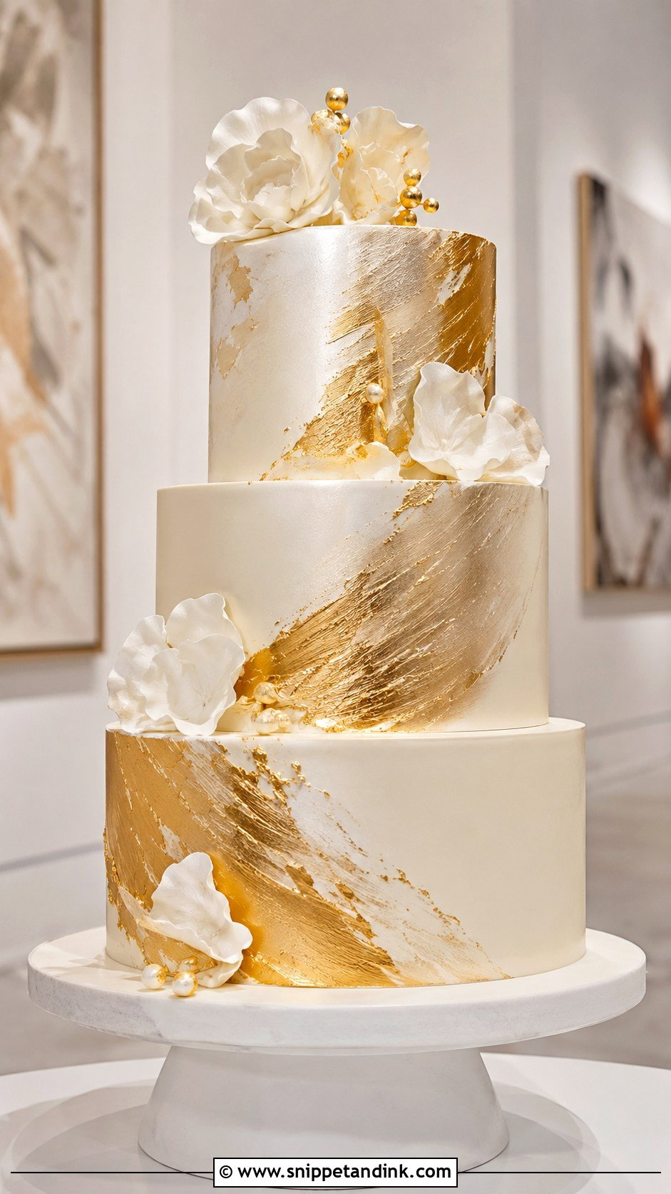Metallic Brushstroke Wedding Cake - Snippet and Ink - 30 Sparkle Wedding Cake Ideas