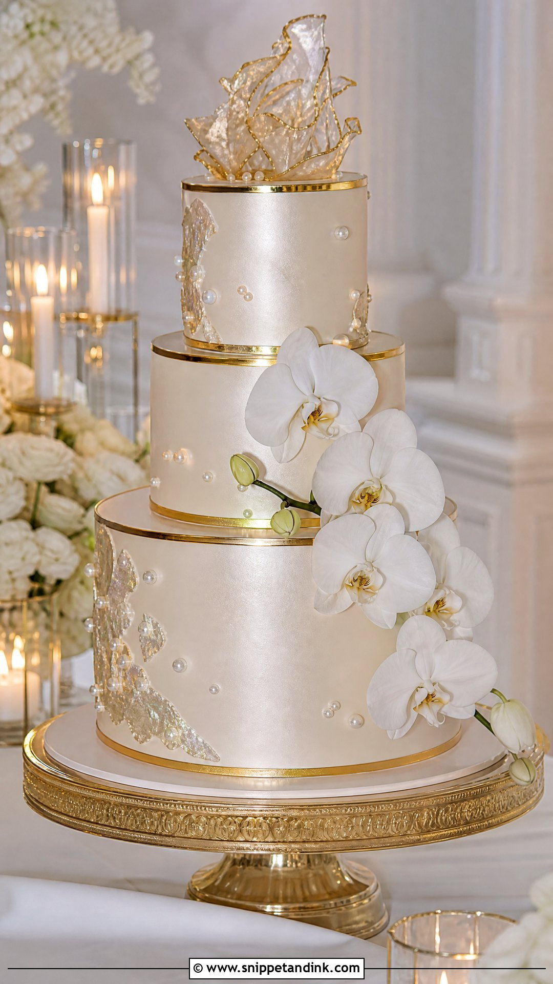 Metallic Wedding Cake - Snippet and Ink - 30 Aesthetic Cake Inspo Ideas for Wedding
