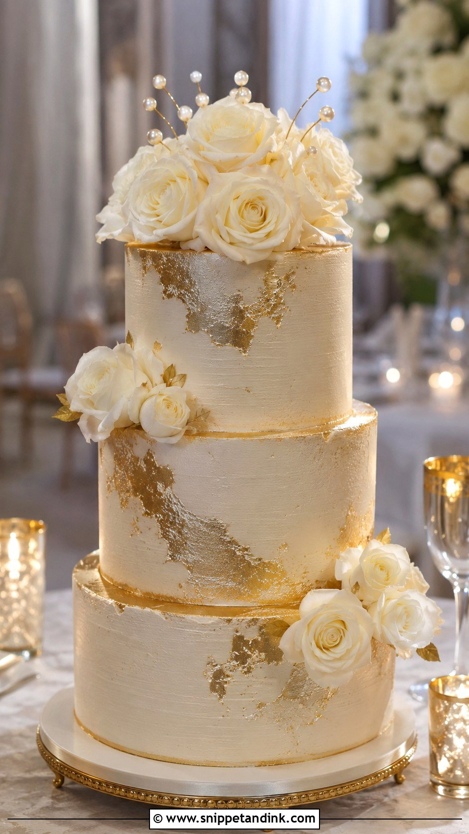 Metallic Wedding Cake - Snippet and Ink - 20 Cake Photoshoot Aesthetic Ideas for Wedding