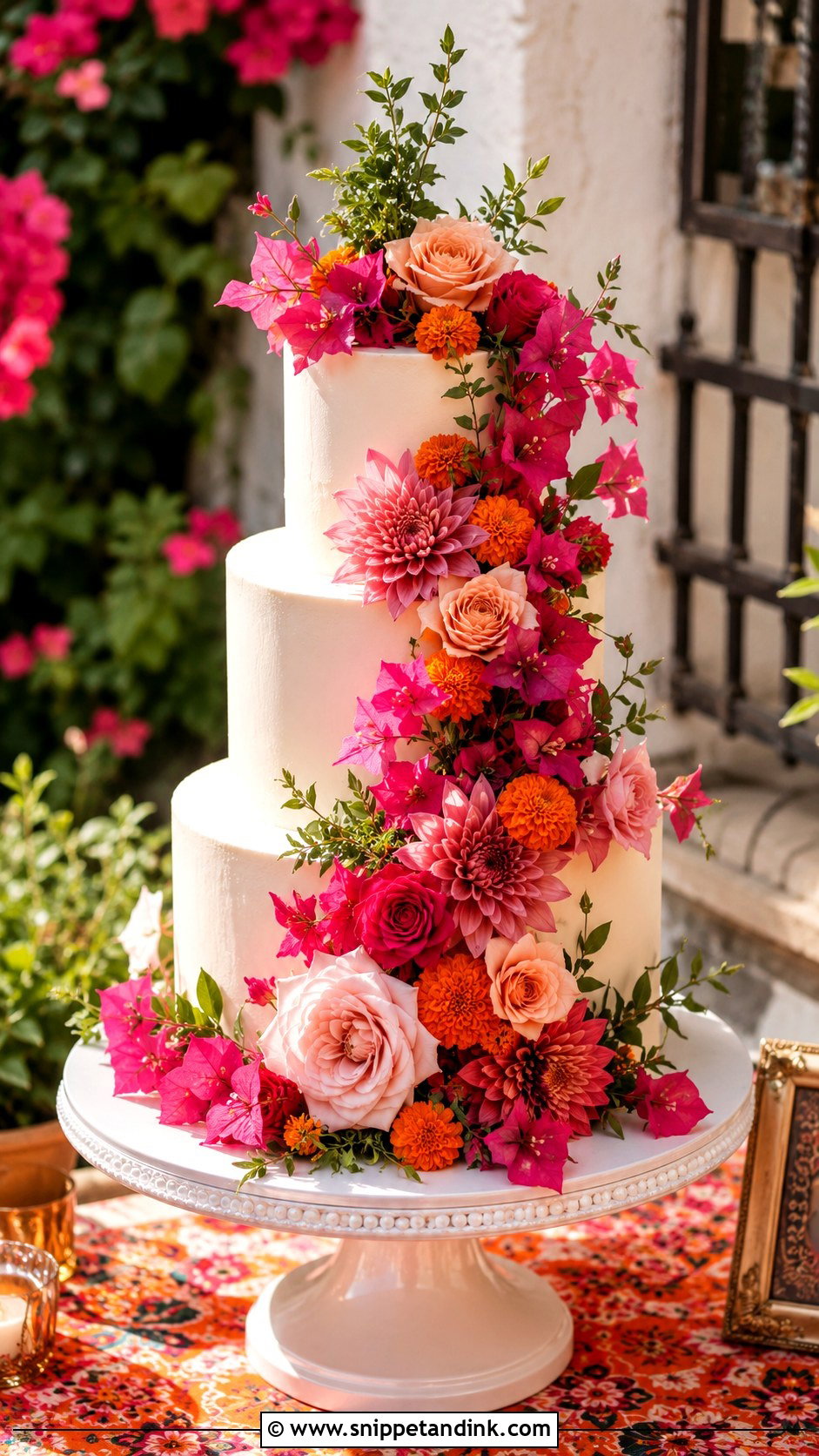 Mexican Floral Wedding Cake - Snippet and Ink - 20 Mexican Inspired Wedding Cake Ideas