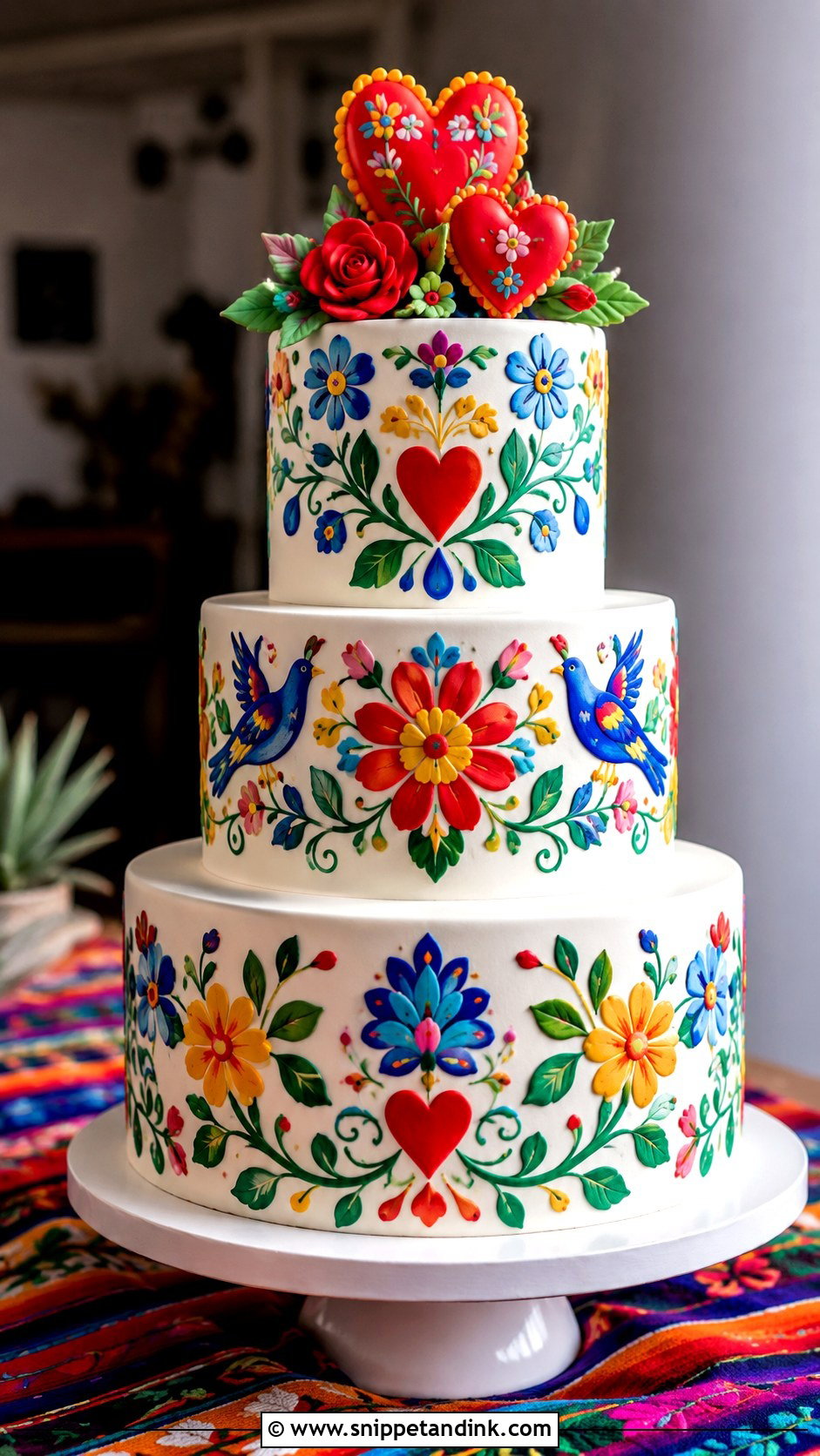 Mexican Folk Art Wedding Cake - Snippet and Ink - 20 Mexican Inspired Wedding Cake Ideas