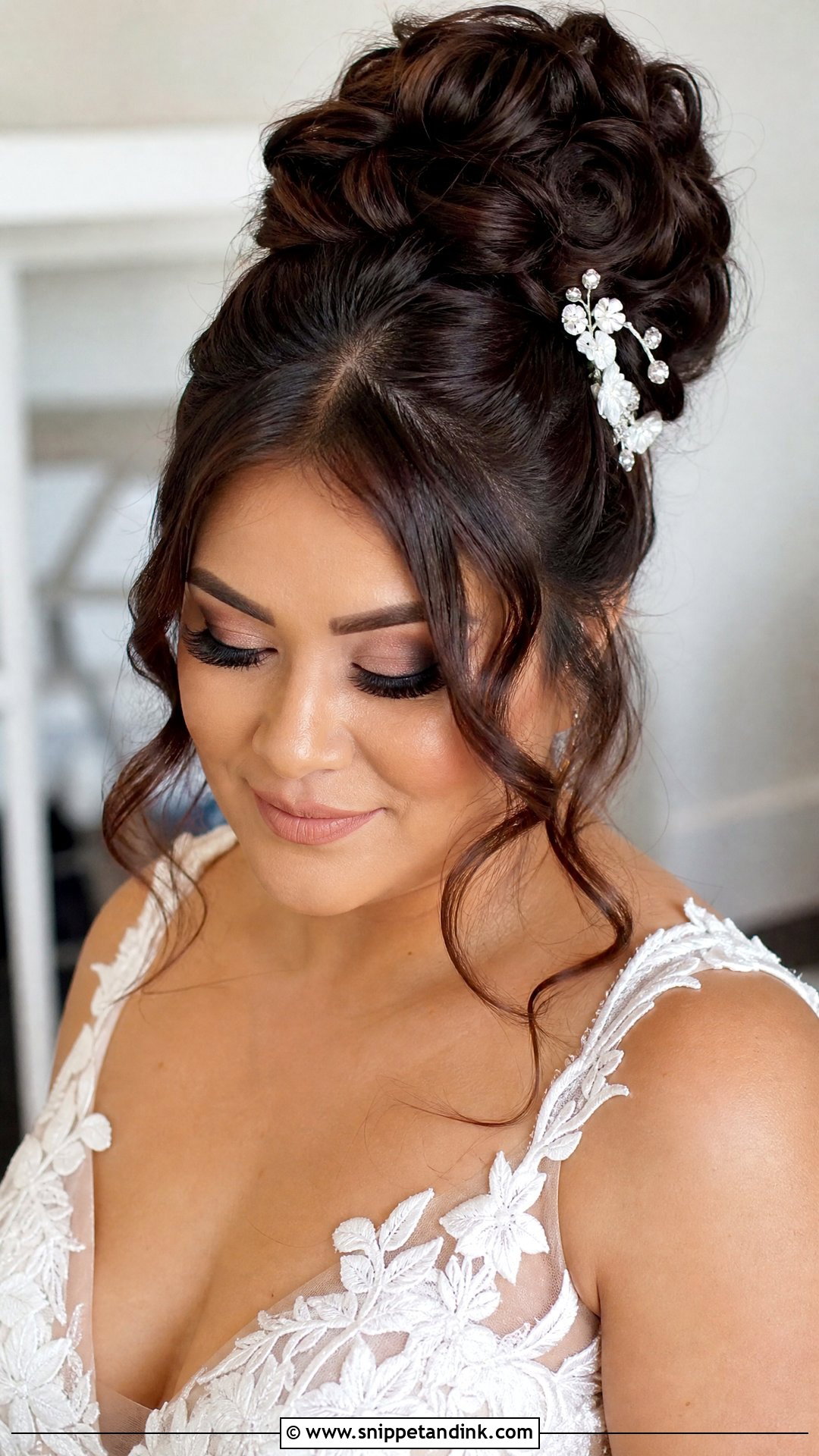 Mexican Wedding High Bun With Face Framing Curls - Snippet and Ink - 20 Mexican Wedding Hairstyles