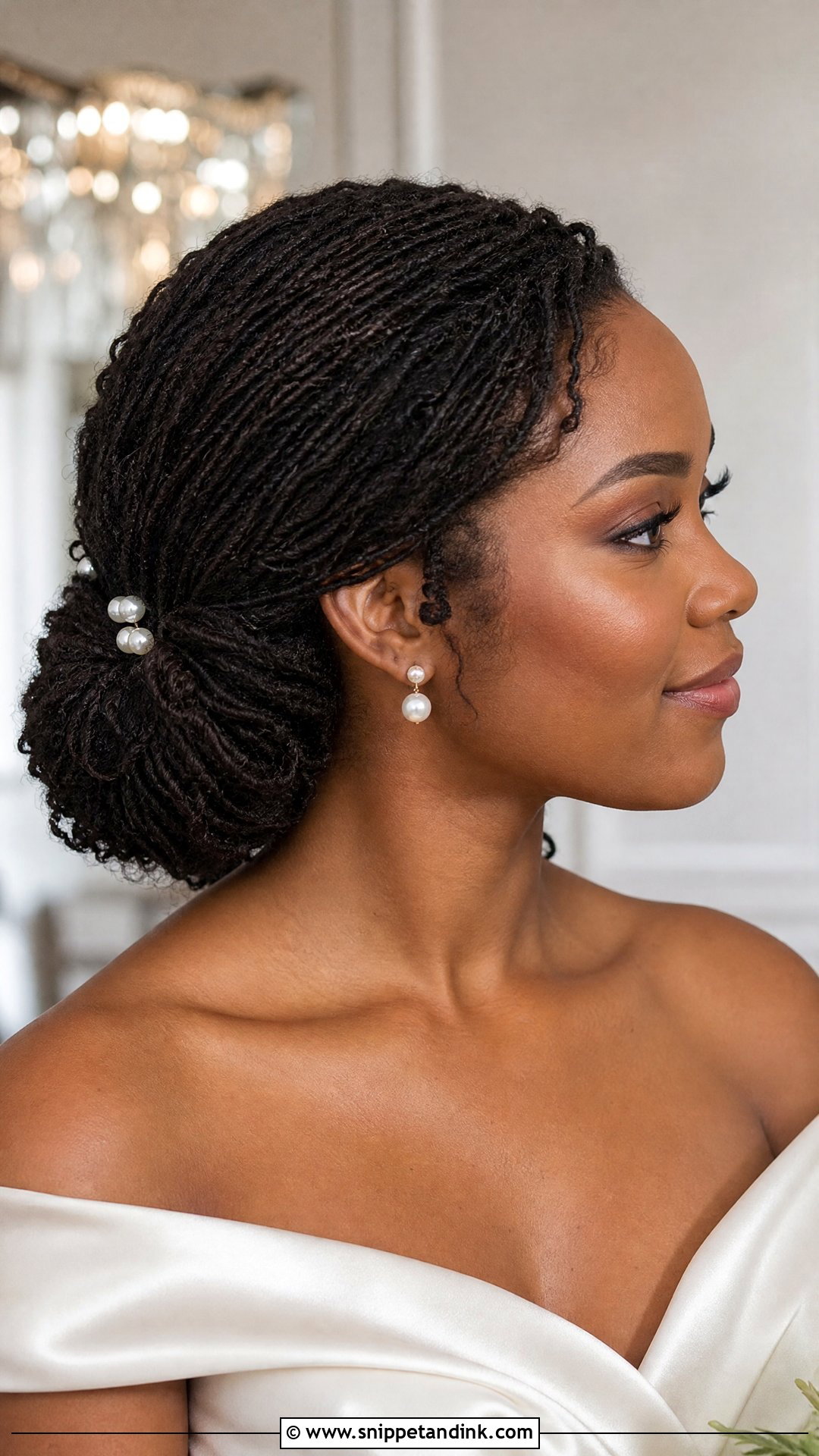 Microlocs Bridal Low Bun - Snippet and Ink - 15 Bridal Locs Hairstyles Low Bun