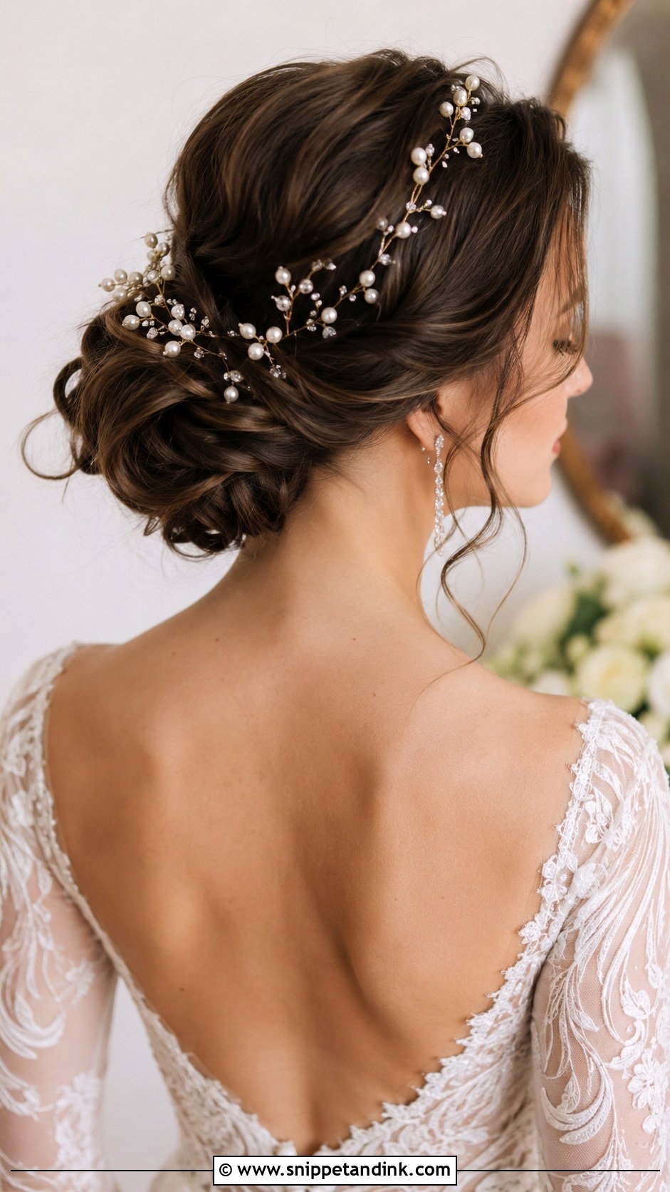 Mid Bun With Hair Vine - Snippet and Ink - 20 Mid Bun Wedding Hair Ideas