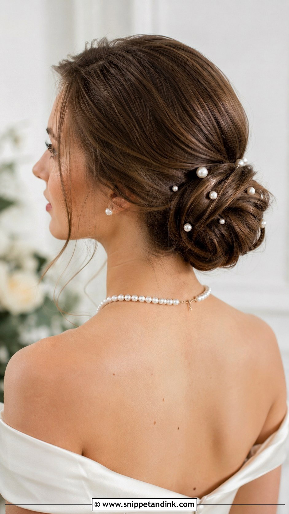 Mid Bun With Pearl Pins - Snippet and Ink - 20 Mid Bun Wedding Hair Ideas