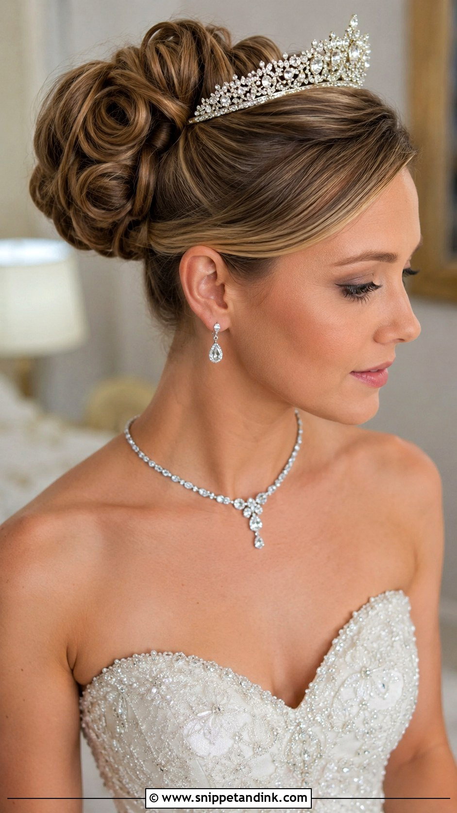 Mid Bun With Tiara - Snippet and Ink - 20 Mid Bun Wedding Hair Ideas