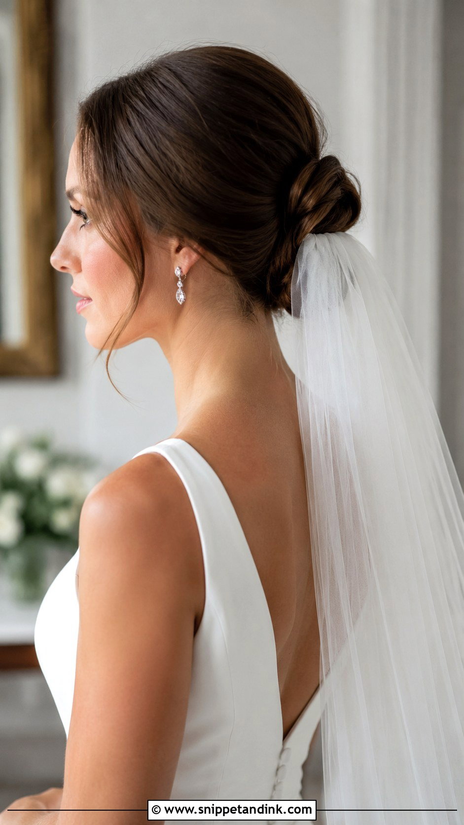 Mid Bun With Veil - Snippet and Ink - 20 Mid Bun Wedding Hair Ideas