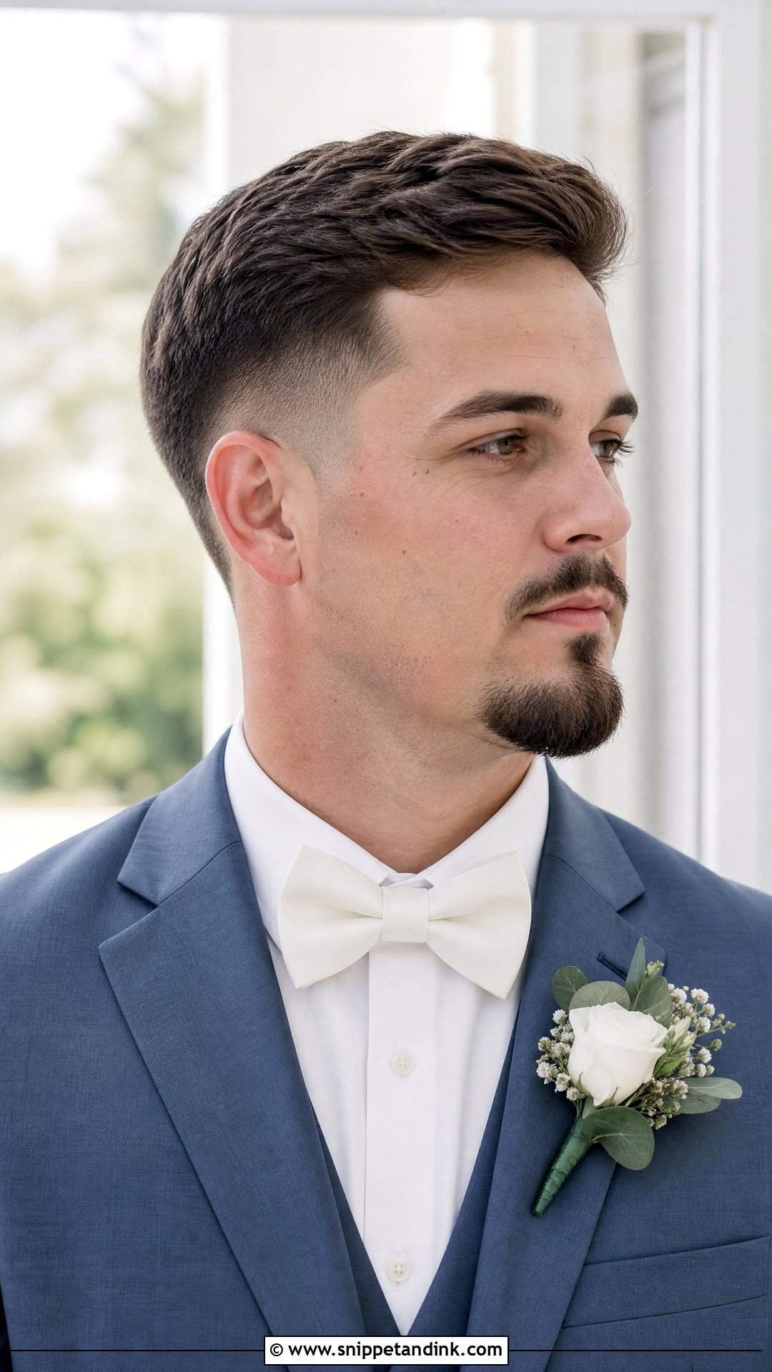 Mid Fade With Goatee - Snippet and Ink - 20 Groom Hairstyle Men Wedding with Beard Ideas