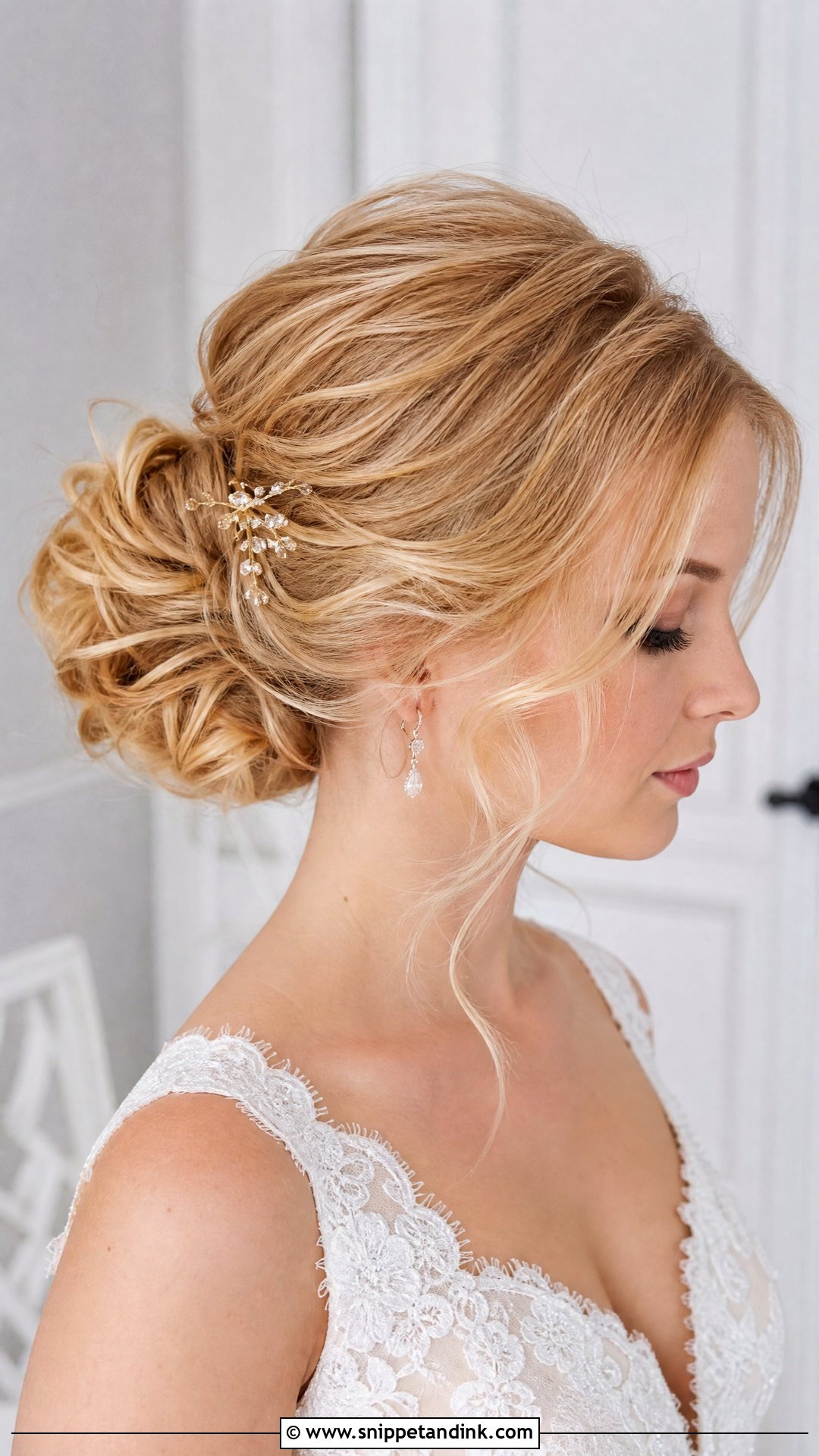 Mid Height Bun For Thin Hair Wedding Hairstyle - Snippet and Ink - 20 Mid Height Bun Wedding Ideas