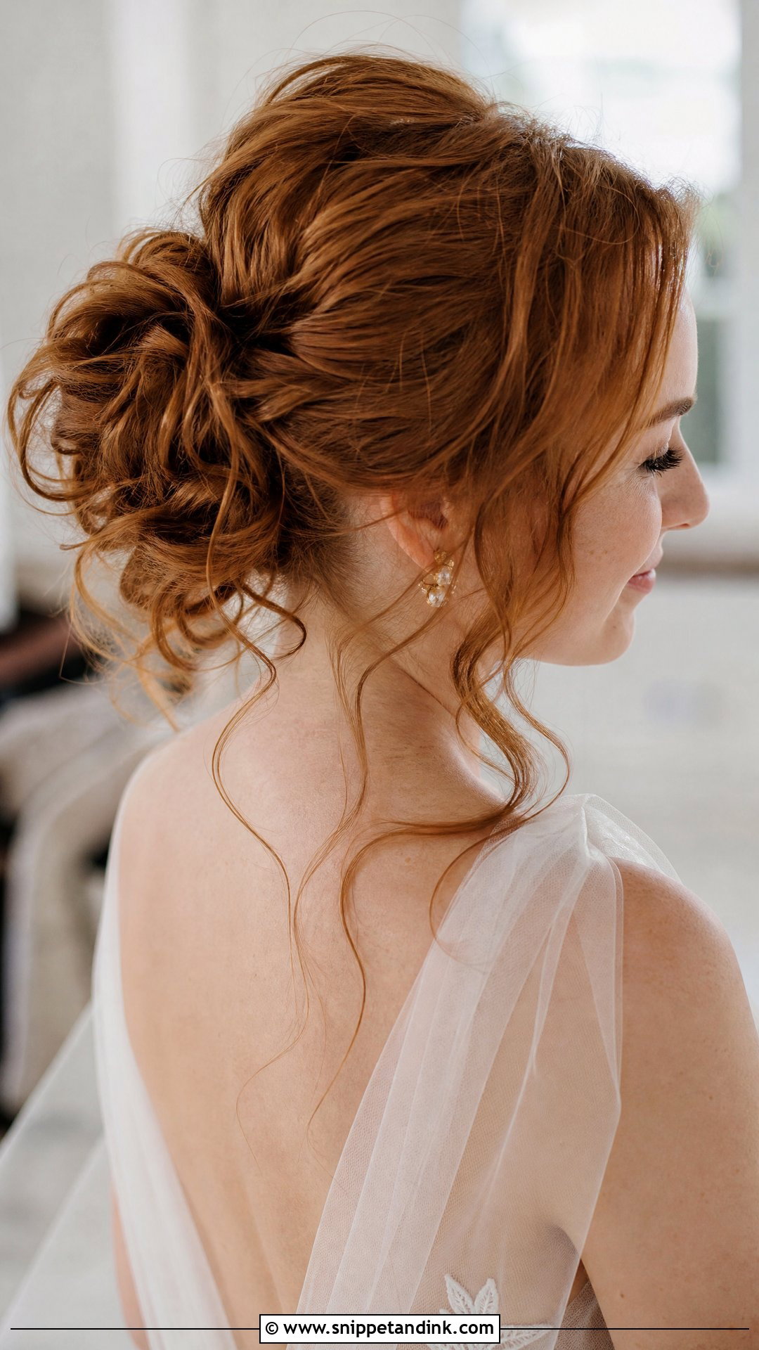 Mid Height Messy Bun Wedding Hairstyle - Snippet and Ink - 20 Mid Height Bun Wedding Ideas