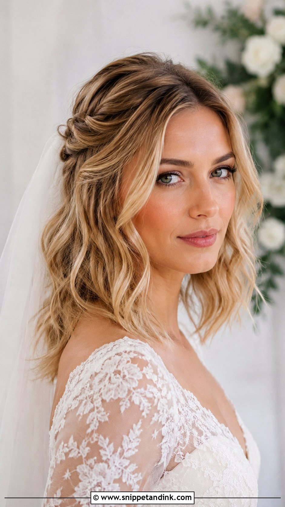 Mid Length Bridal Half Up Half Down Hair - Snippet and Ink - 15 Mid Length Bride Hairstyles
