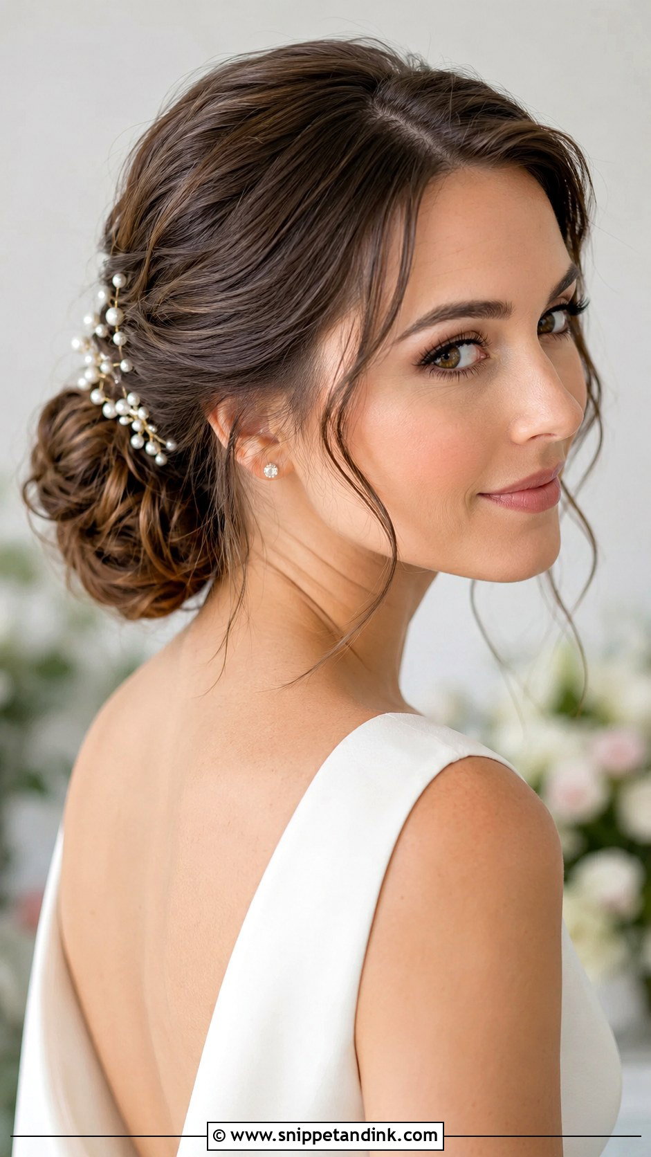 Mid Length Bridal Low Bun - Snippet and Ink - 15 Mid Length Bride Hairstyles