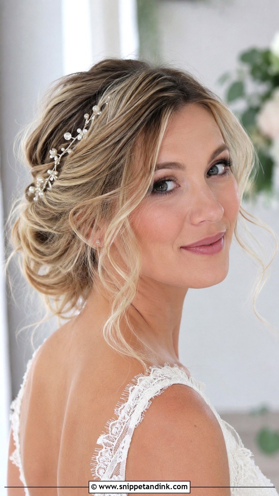 Mid Length Bridal Messy Bun - Snippet and Ink - 15 Mid Length Bride Hairstyles