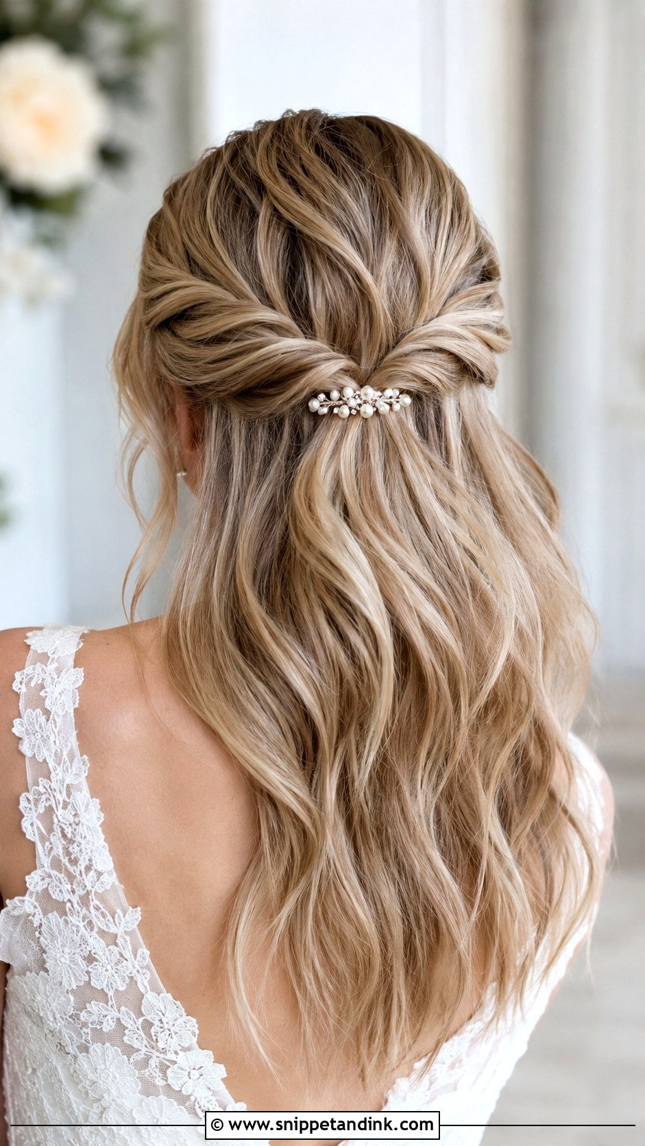 Mid Length Bridal Twisted Half Up Hair - Snippet and Ink - 15 Mid Length Bride Hairstyles