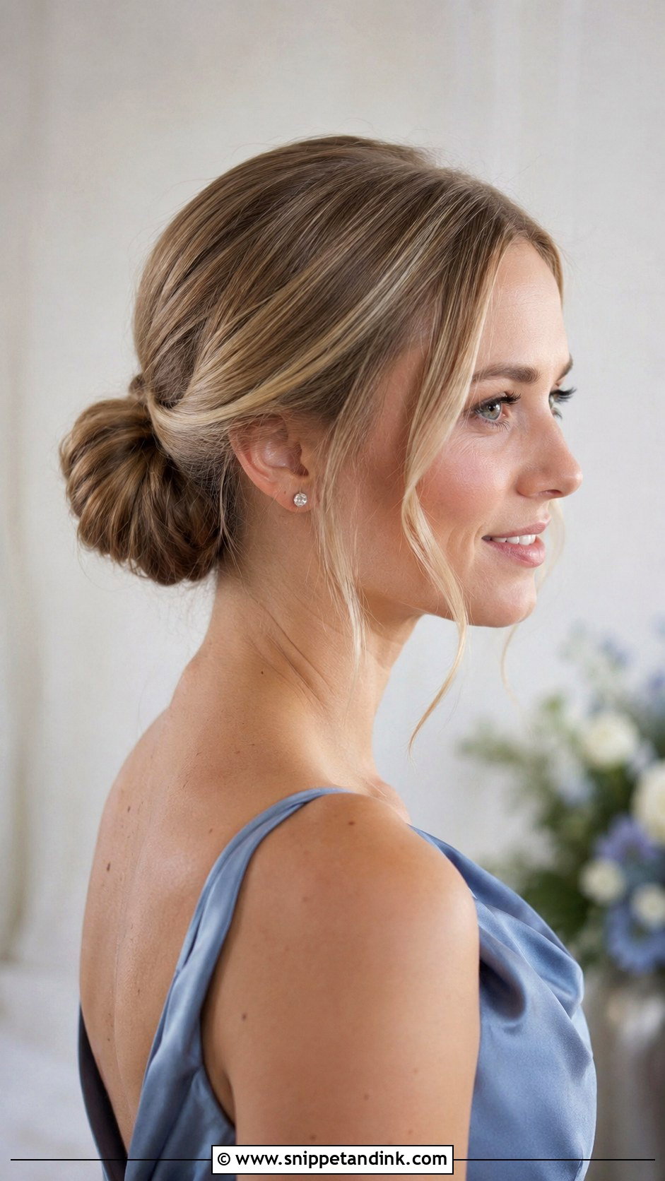 Mid Length Bridesmaid Hair Low Bun - Snippet and Ink - 20 Mid Length Bridesmaid Hair Ideas