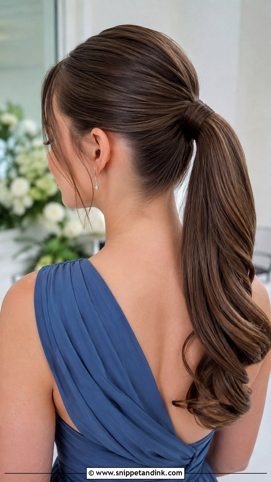 Mid Length Bridesmaid Hair Sleek Ponytail - Snippet and Ink - 20 Mid Length Bridesmaid Hair Ideas