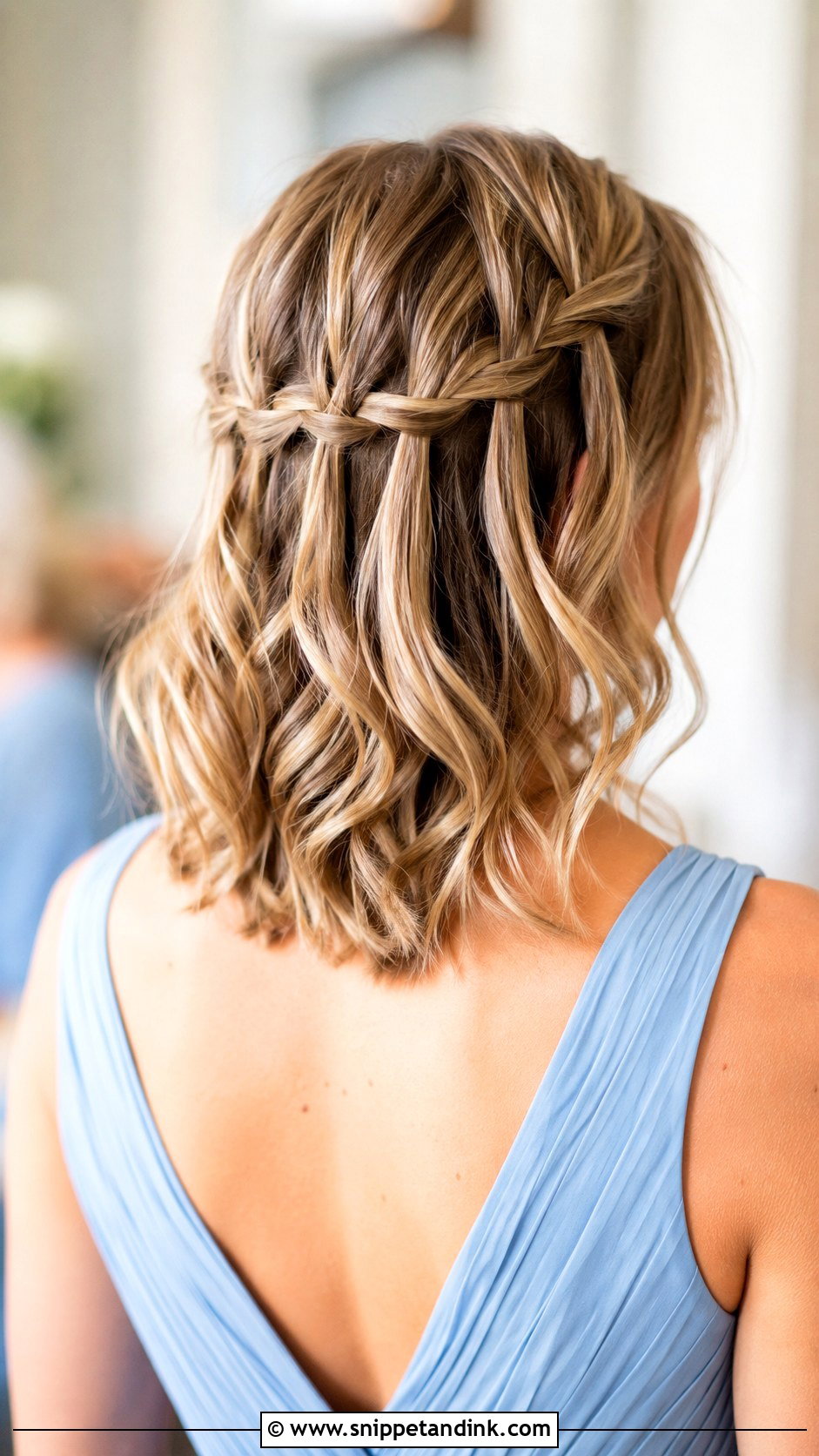 Mid Length Bridesmaid Hair Waterfall Braid - Snippet and Ink - 20 Mid Length Bridesmaid Hair Ideas