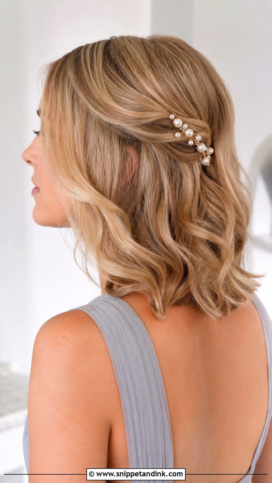 Mid Length Bridesmaid Hair With Pearl Pins - Snippet and Ink - 20 Mid Length Bridesmaid Hair Ideas