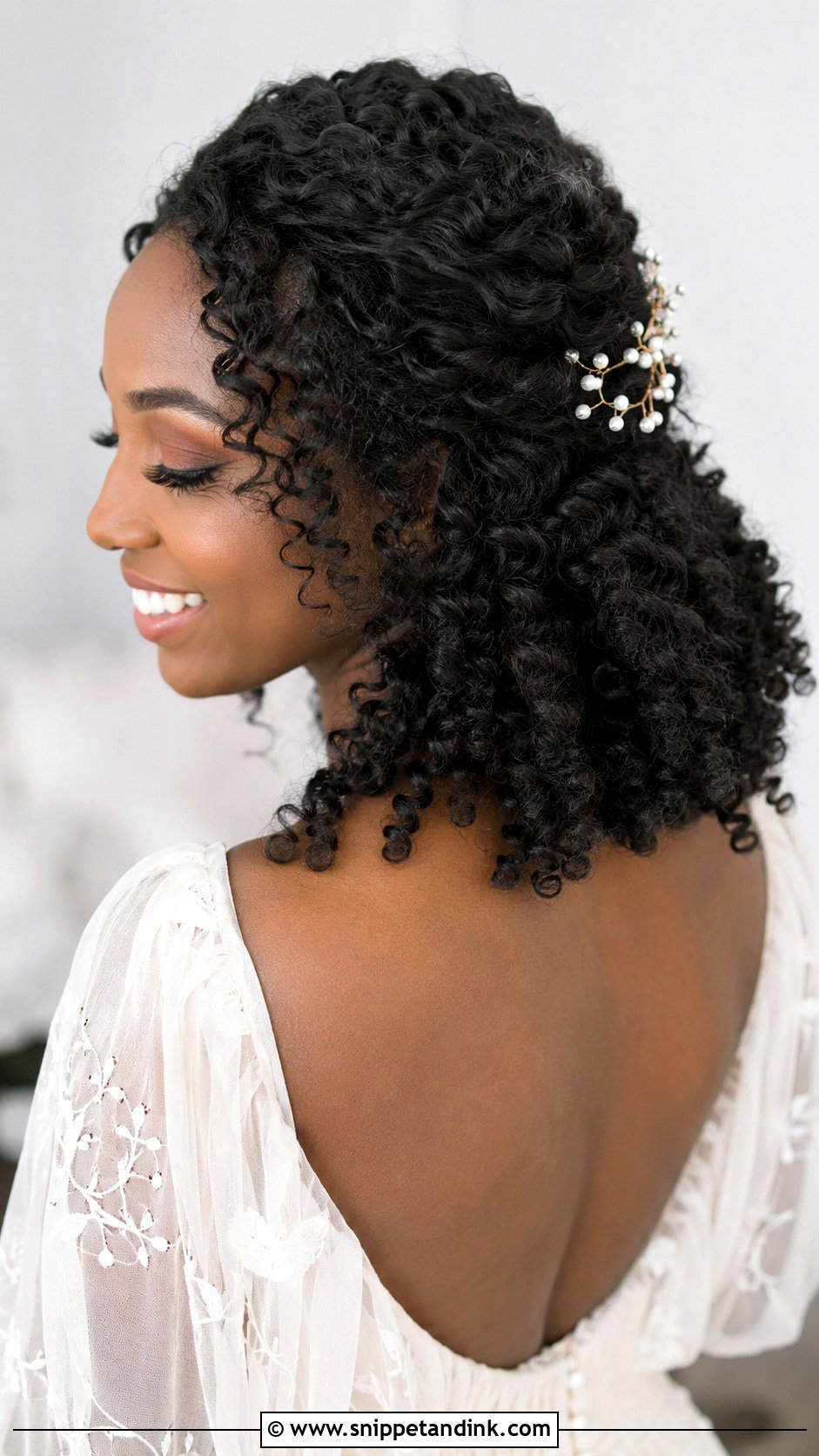 Mid Length Half Up Half Down Wedding Hair For Curly Hair - Snippet and Ink - 15 Mid Length Half-Up Half-Down Wedding Hair Ideas