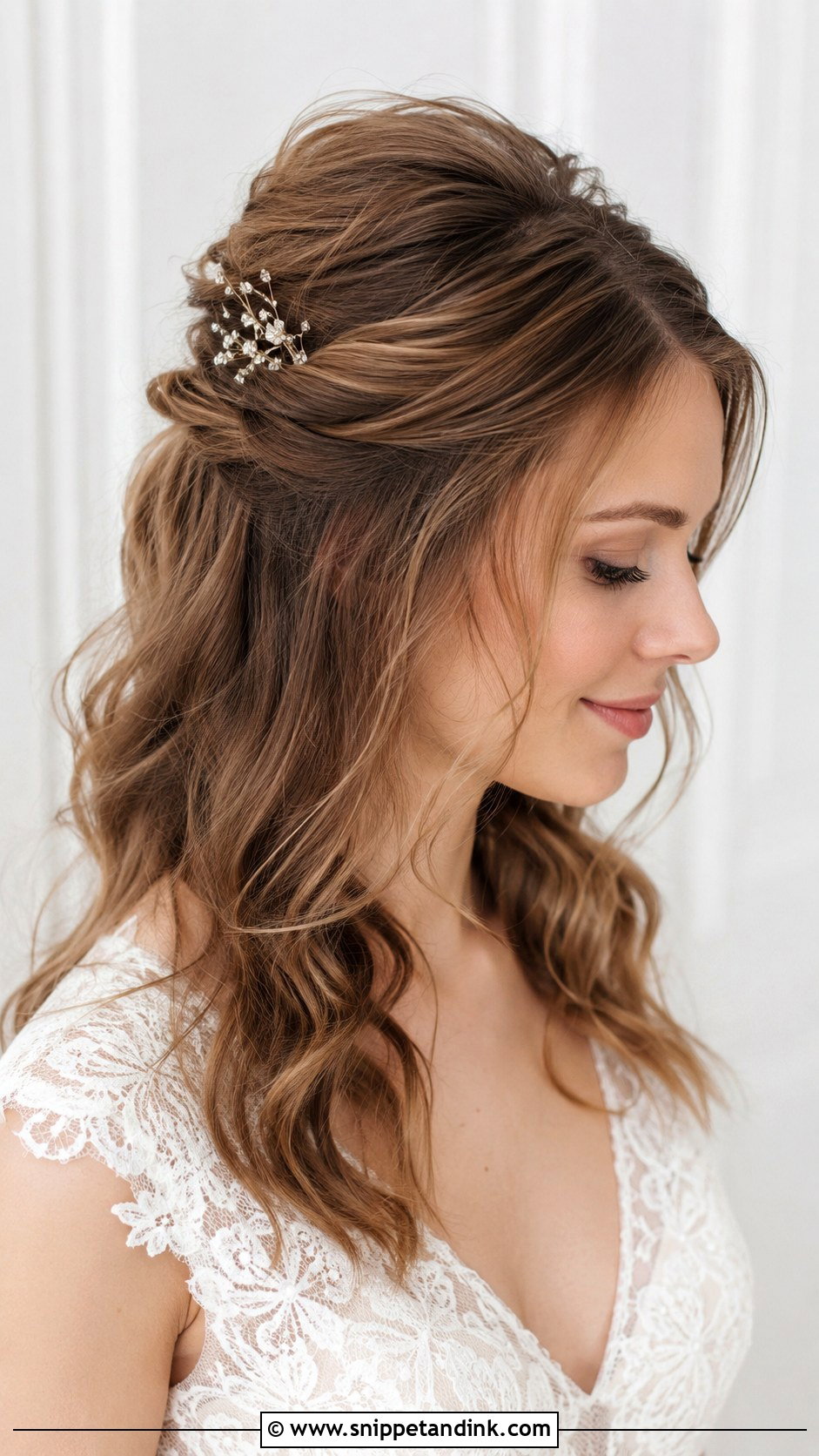 Mid Length Half Up Half Down Wedding Hair For Fine Hair - Snippet and Ink - 15 Mid Length Half-Up Half-Down Wedding Hair Ideas