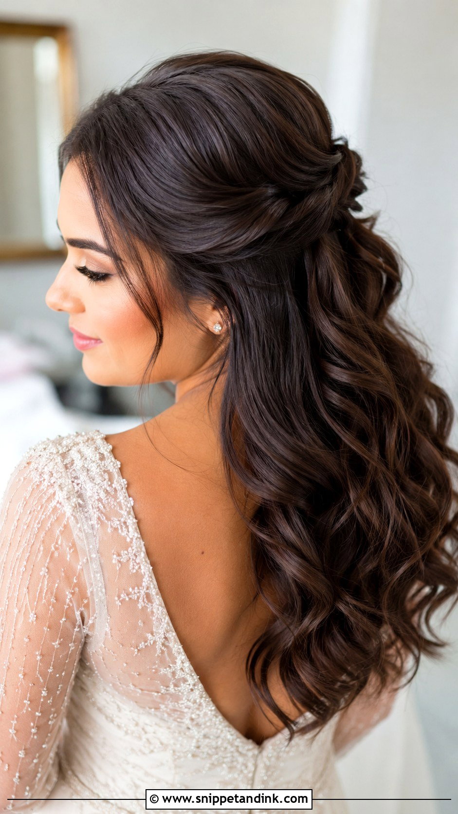 Mid Length Half Up Half Down Wedding Hair For Thick Hair - Snippet and Ink - 15 Mid Length Half-Up Half-Down Wedding Hair Ideas