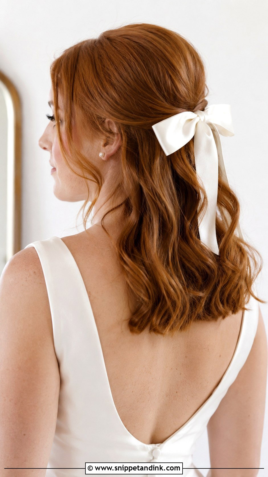 Mid Length Half Up Half Down Wedding Hair With Bow - Snippet and Ink - 15 Mid Length Half-Up Half-Down Wedding Hair Ideas