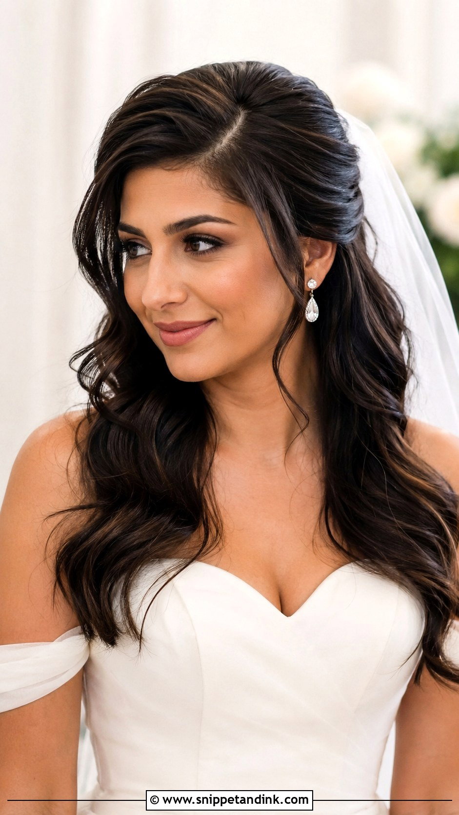 Mid Length Half Up Half Down Wedding Hair With Side Part - Snippet and Ink - 15 Mid Length Half-Up Half-Down Wedding Hair Ideas