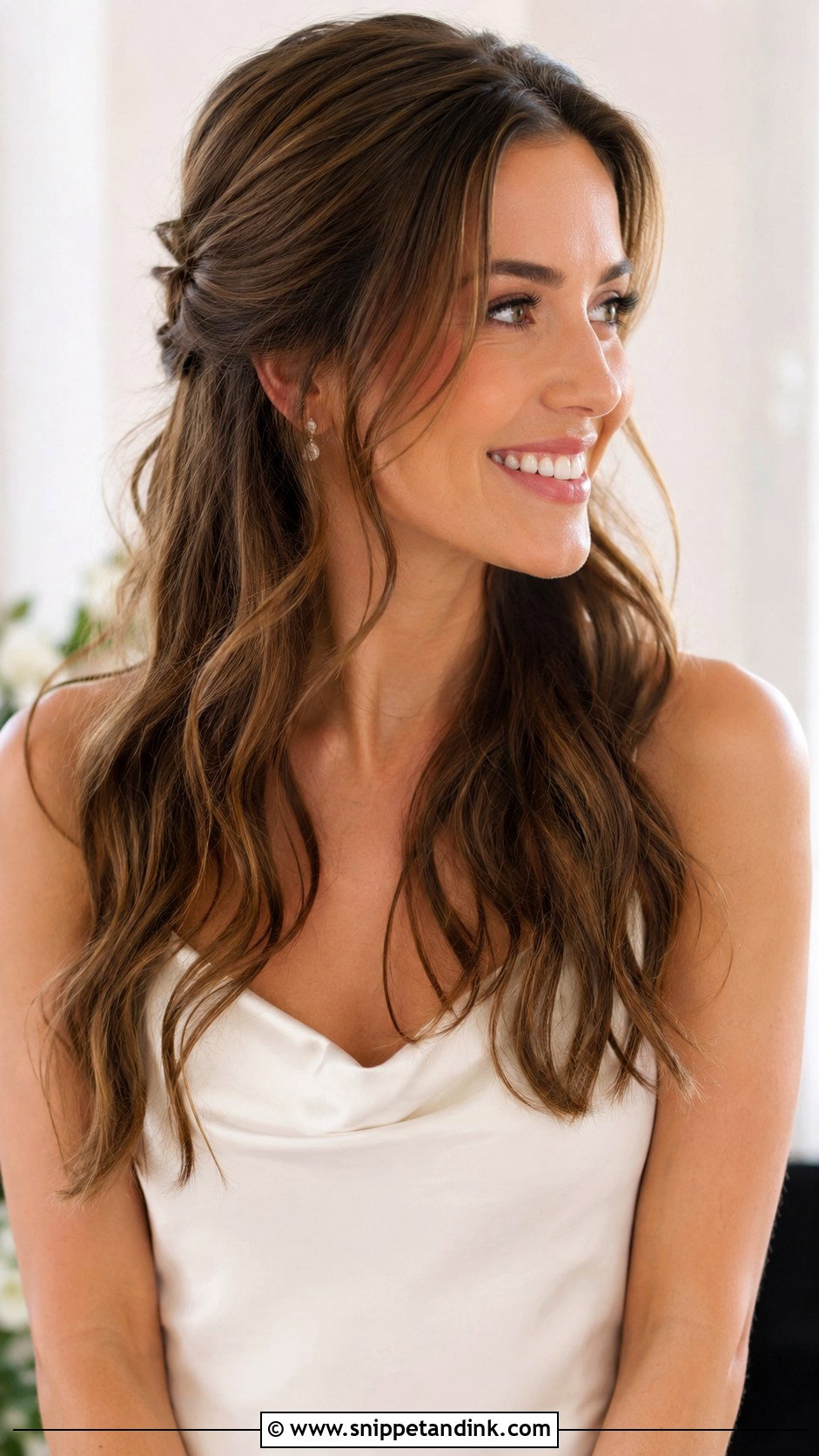 Mid Length Half Up Half Down Wedding Hair With Soft Waves - Snippet and Ink - 15 Mid Length Half-Up Half-Down Wedding Hair Ideas