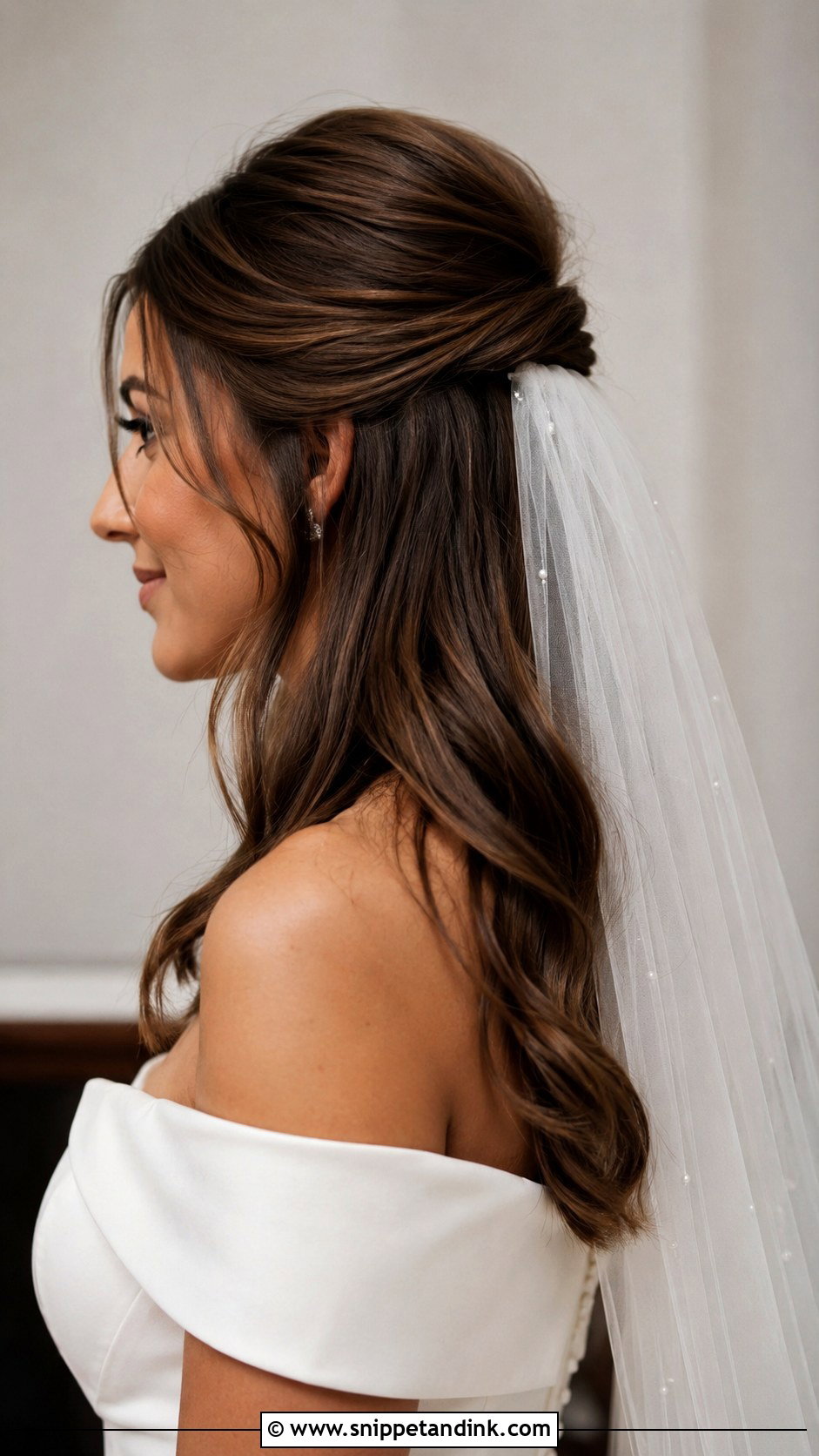 Mid Length Half Up Half Down Wedding Hair With Veil - Snippet and Ink - 15 Mid Length Half-Up Half-Down Wedding Hair Ideas