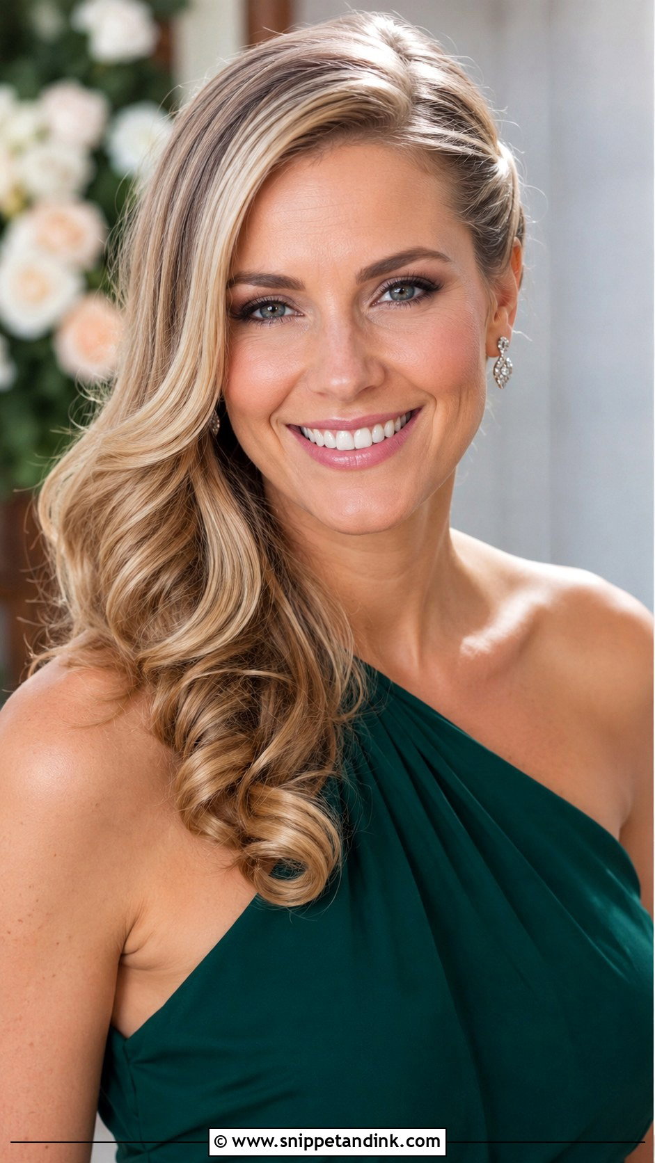 Mid Length Side Swept Waves Wedding Guest Hair - Snippet and Ink - 15 Wedding Guest Hair Mid Length Ideas