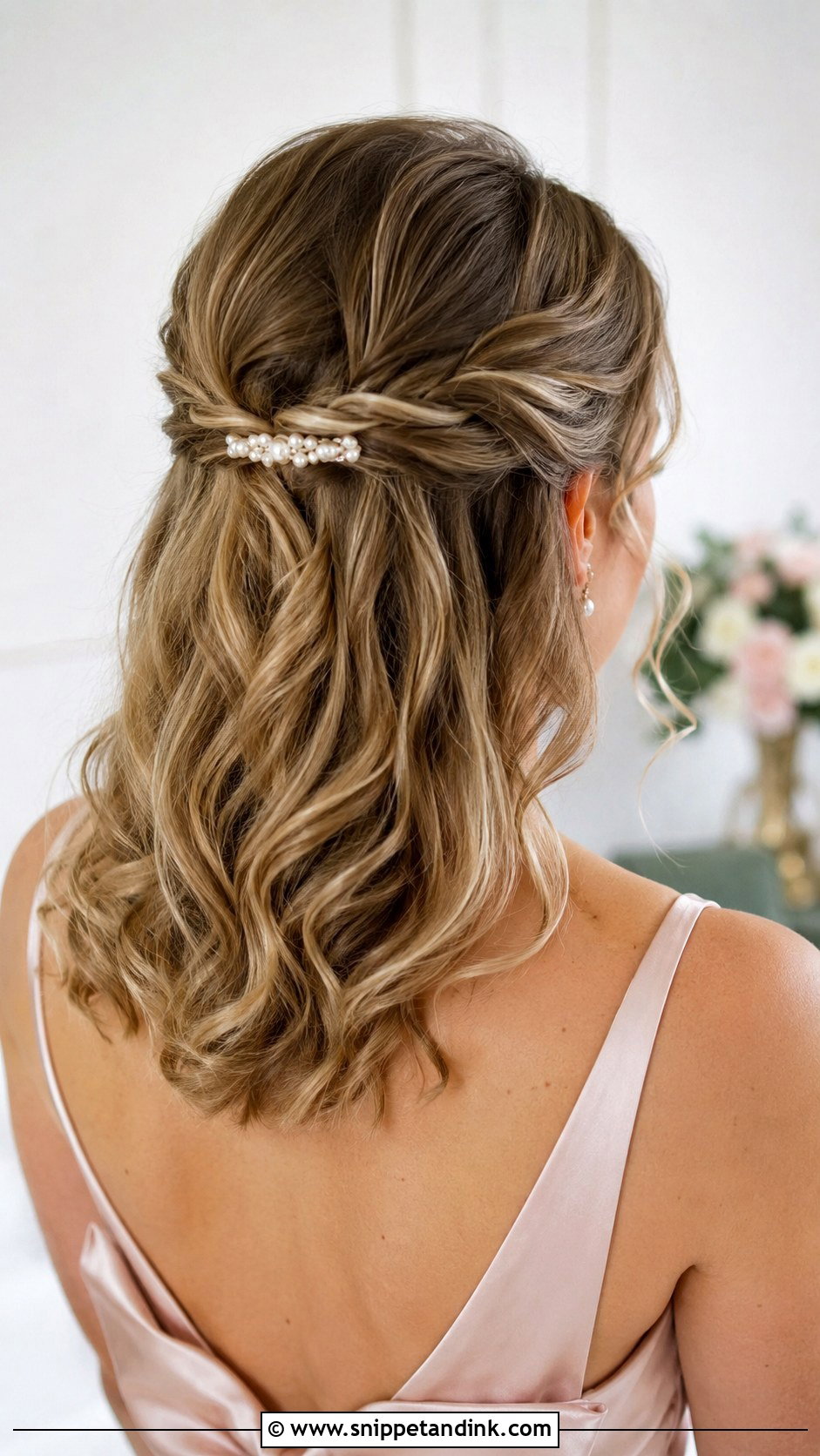 Mid Length Twisted Half Up Wedding Guest Hair - Snippet and Ink - 15 Wedding Guest Hair Mid Length Ideas