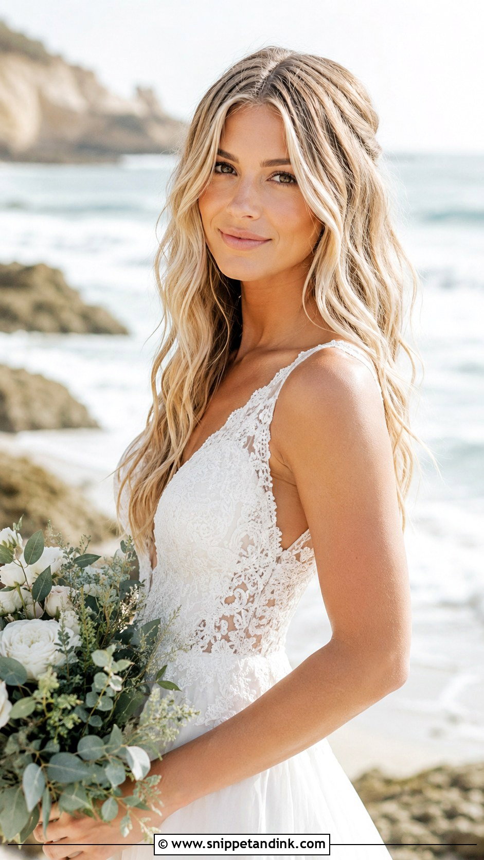 Middle Part Beach Waves - Snippet and Ink - 20 Middle Part Bridal Hair Down Ideas