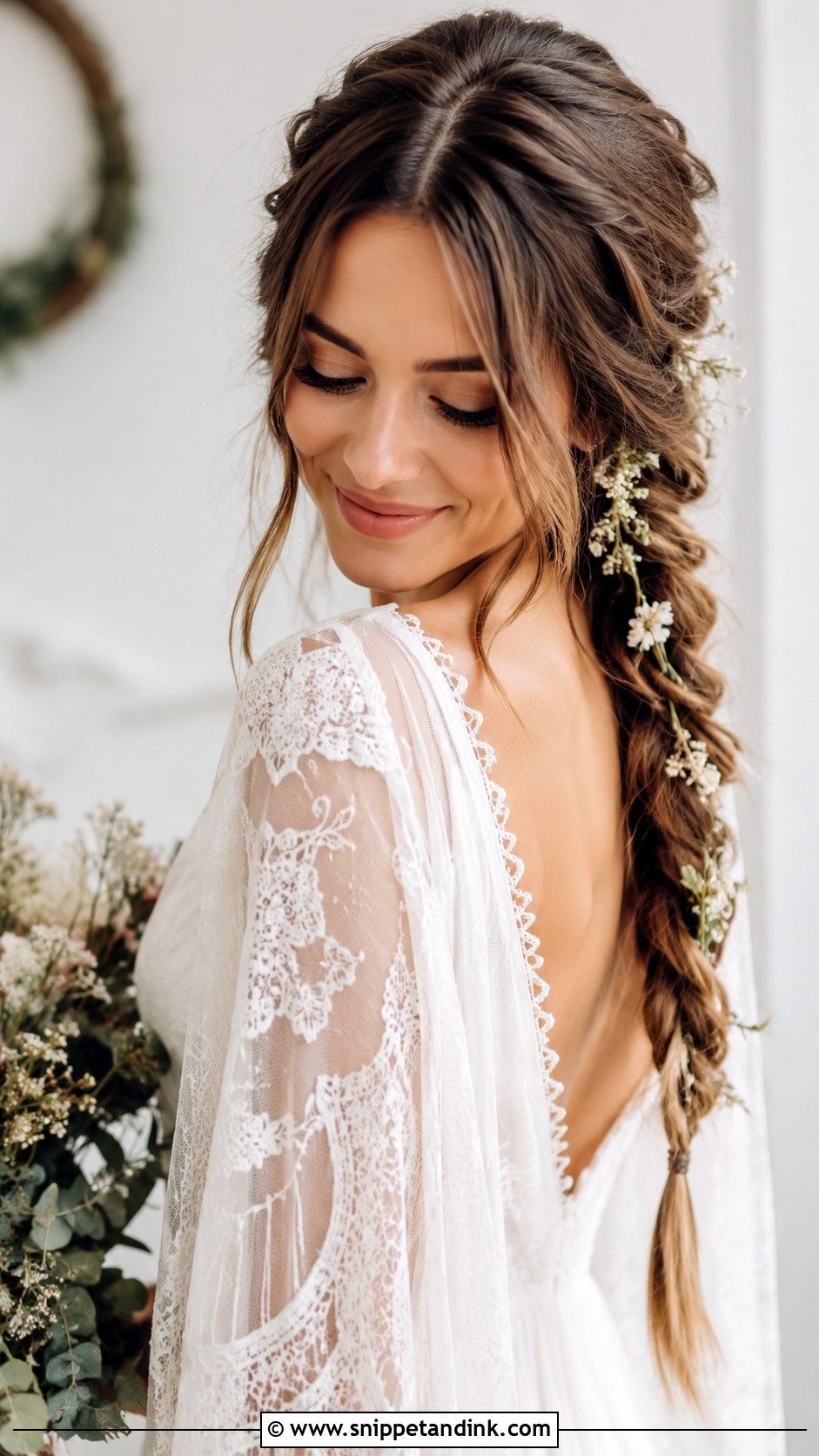 Middle Part Boho Braid Bridal Hair - Snippet and Ink - 20 Middle Part Bridal Hair Ideas