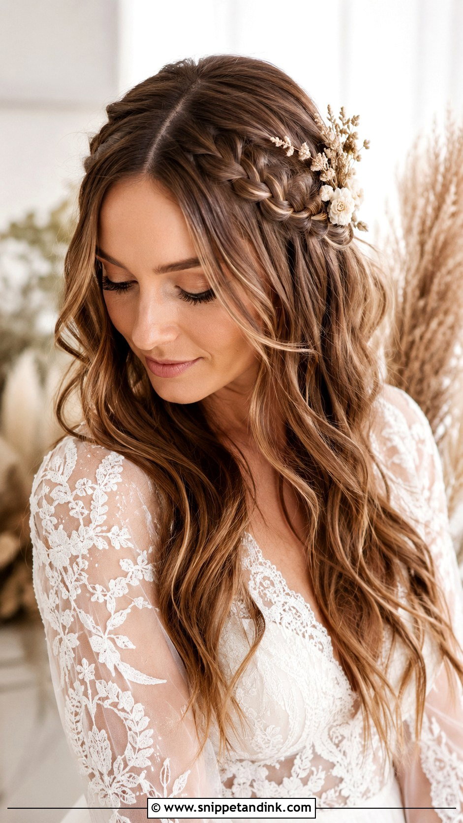 Middle Part Boho Waves With Braids - Snippet and Ink - 20 Middle Part Wedding Hairstyles