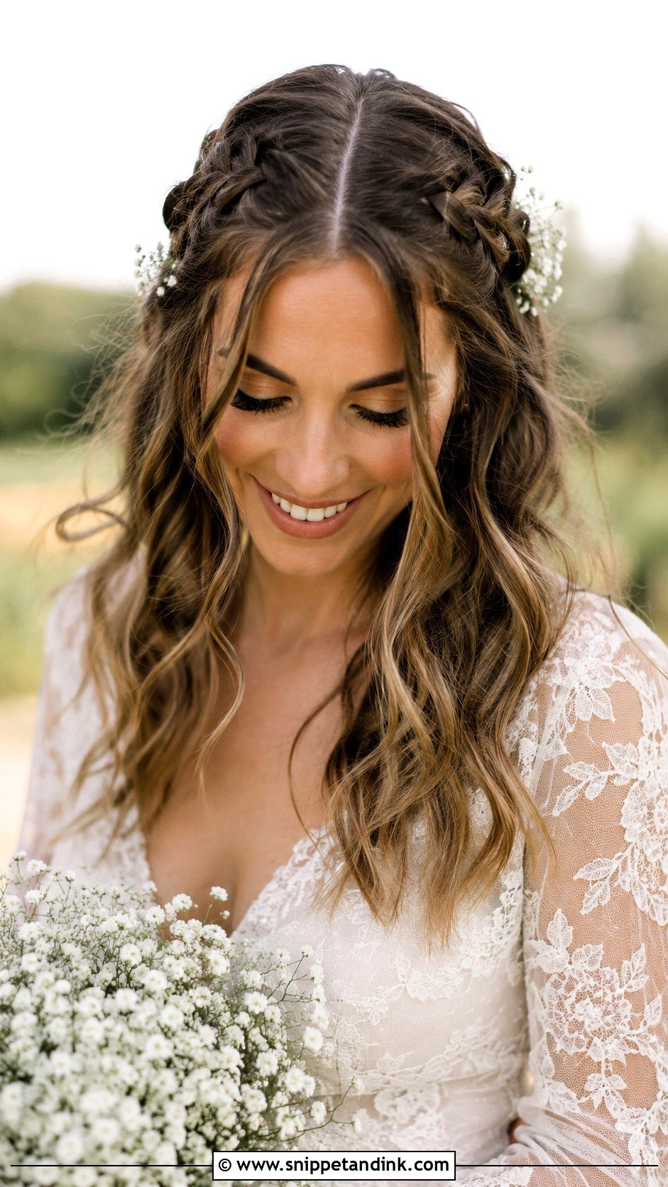Middle Part Boho Waves with Braids - Snippet and Ink - 20 Middle Part Bridal Hair Down Ideas