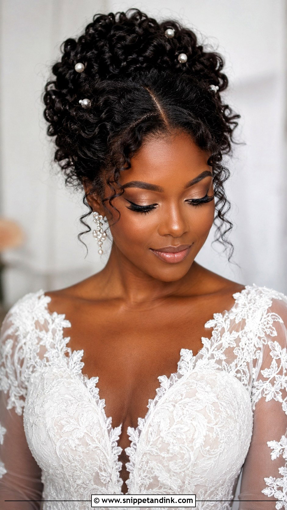Middle Part Bridal Curly Updo - Snippet and Ink - 15 Middle Part Bridal Hairstyles