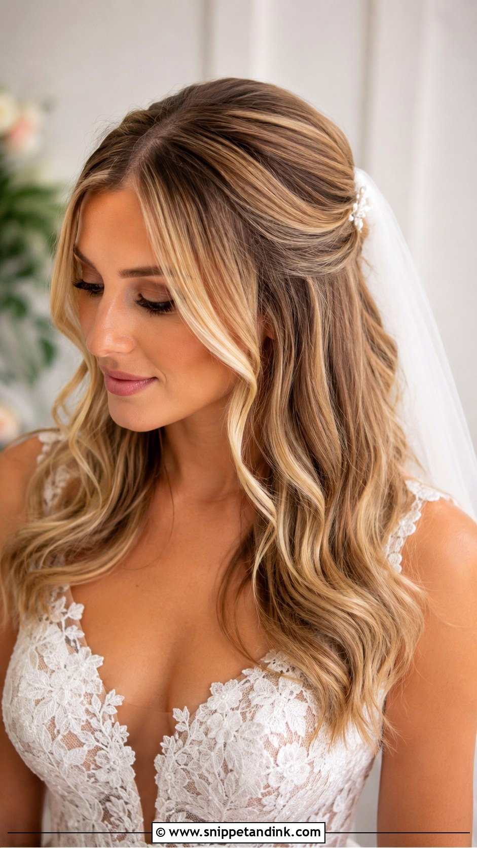 Middle Part Bridal Half Up Hair - Snippet and Ink - 15 Middle Part Bridal Hairstyles