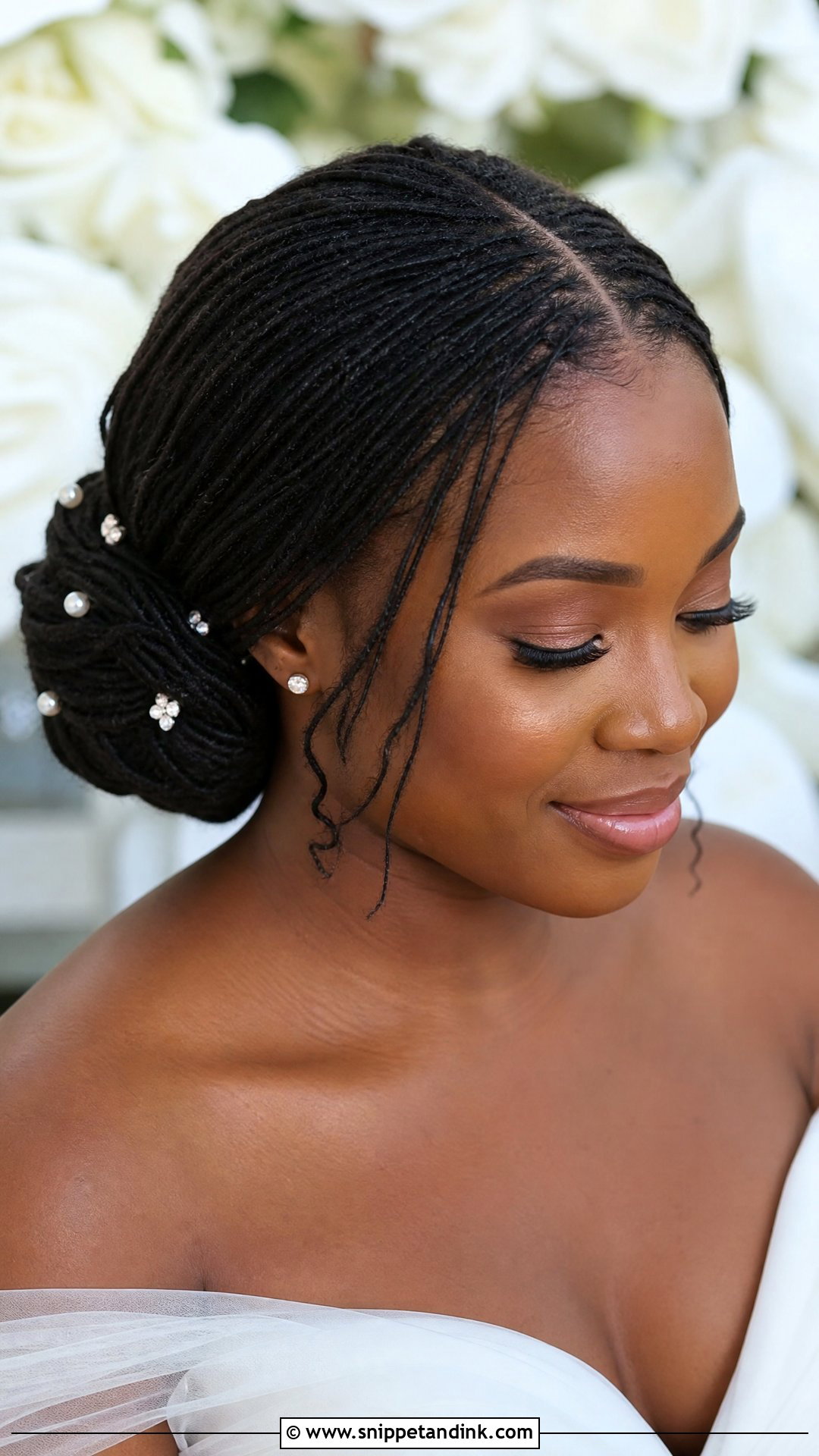 Middle Part Bridal Locs Low Bun - Snippet and Ink - 15 Bridal Locs Hairstyles Low Bun