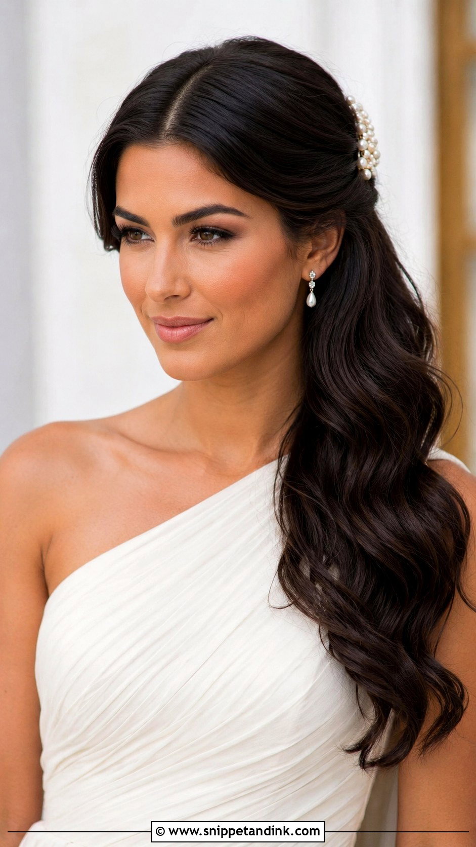 Middle Part Bridal Side Swept Waves - Snippet and Ink - 15 Middle Part Bridal Hairstyles