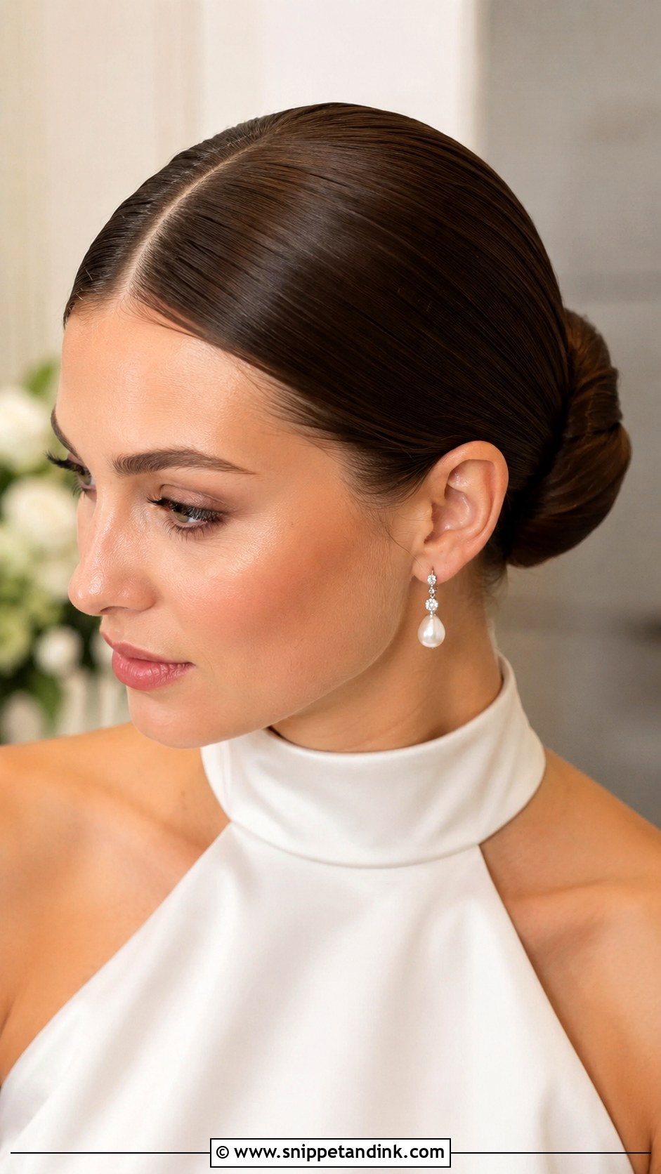 Middle Part Bridal Sleek Bun - Snippet and Ink - 15 Middle Part Bridal Hairstyles
