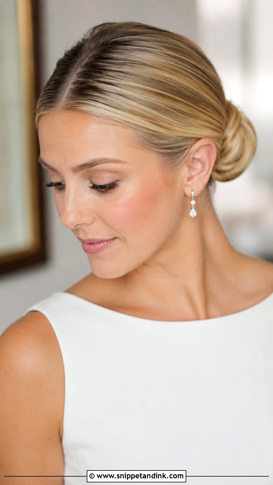 Middle Part Bun Wedding Hair - Snippet and Ink - 15 Simple Bun Wedding Hair Ideas