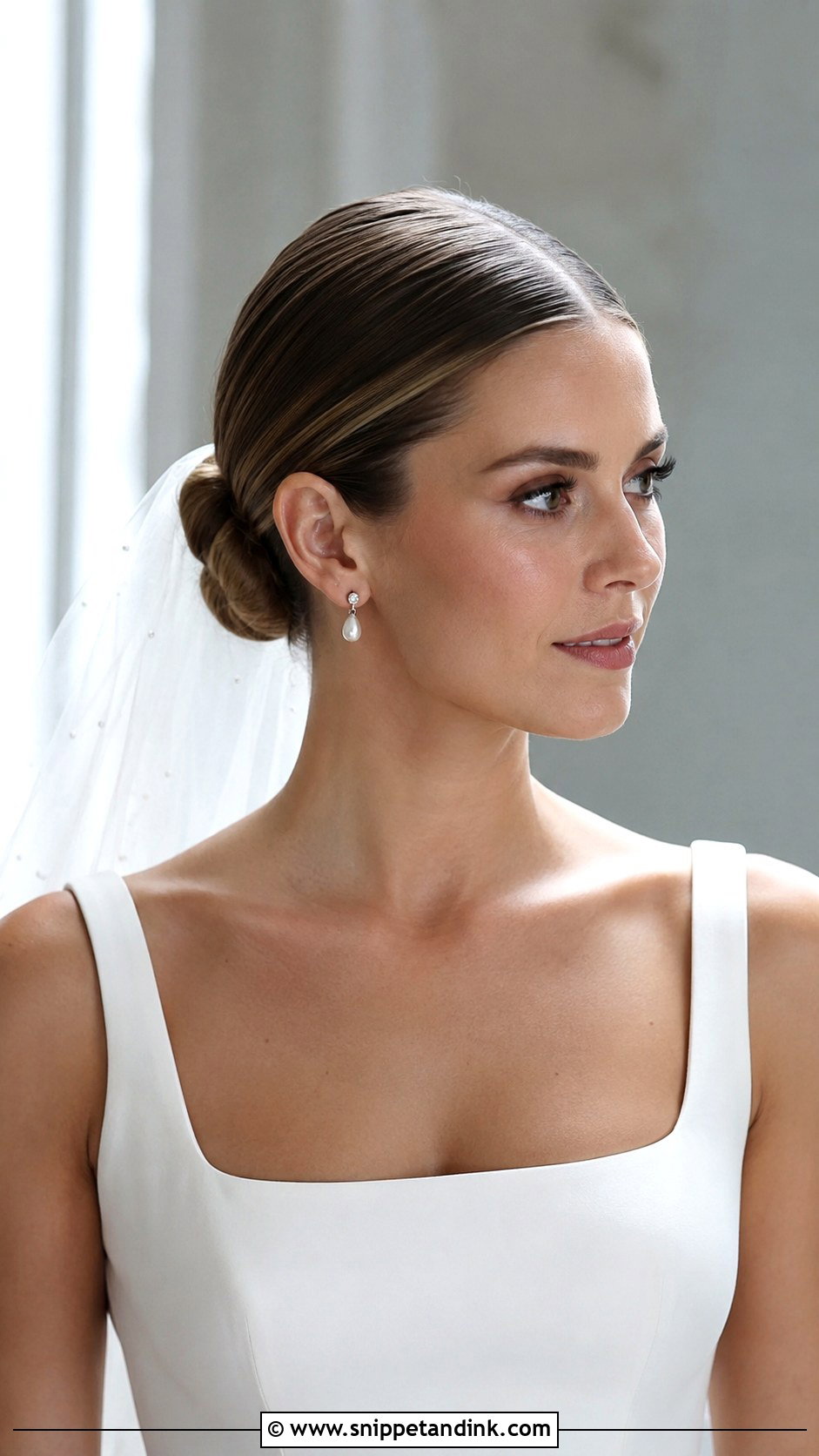 Middle Part Bun Wedding Hairstyle - Snippet and Ink - 15 Minimalist Wedding Hairstyles