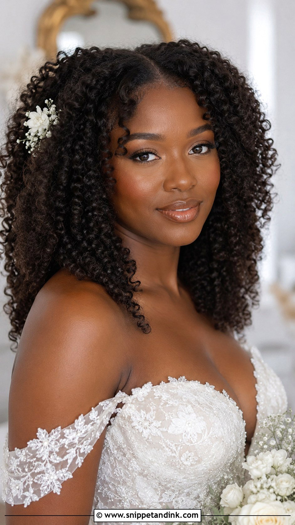 Middle Part Curly Hair Natural Texture - Snippet and Ink - 20 Middle Part Bridal Hair Down Ideas